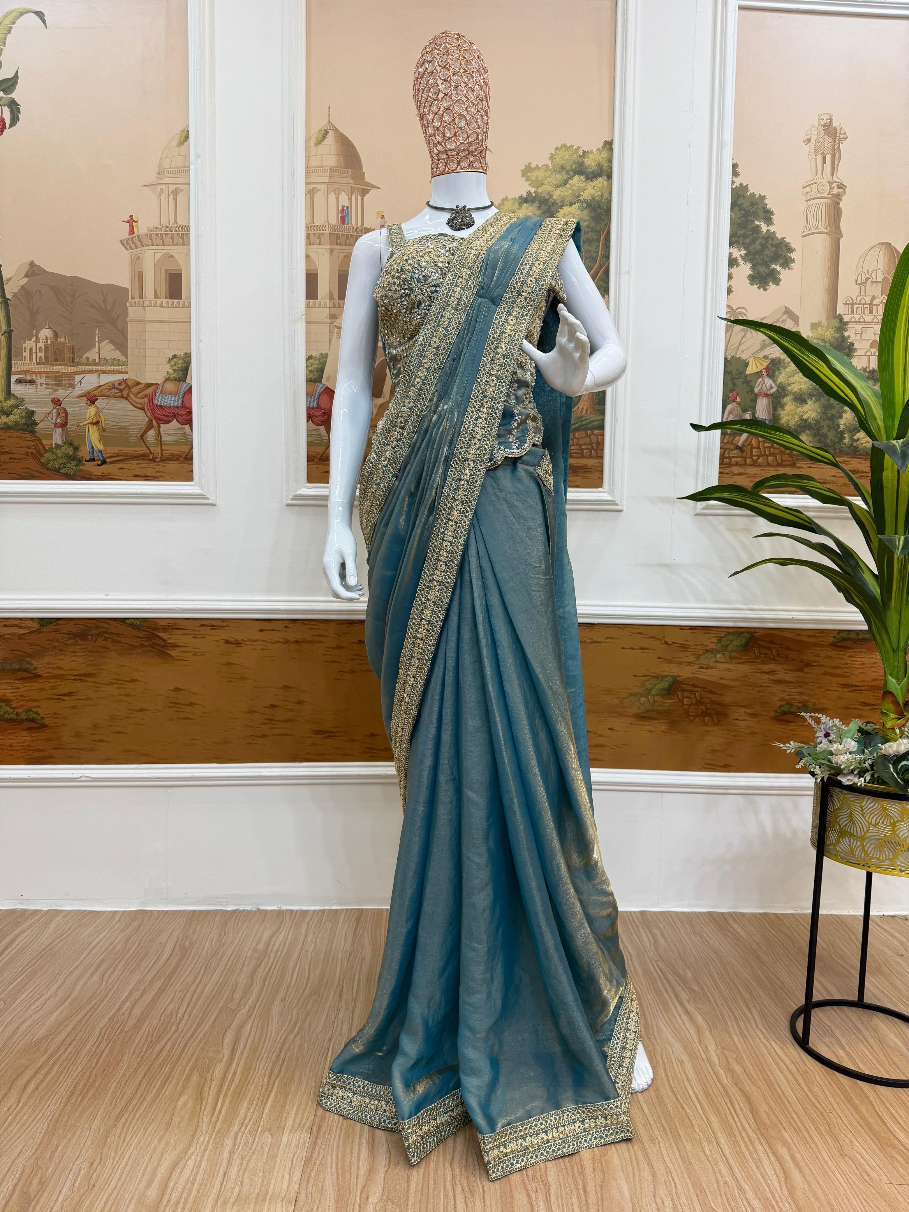 Superhit Drape Saree Set with Fully Embroidered Stylish Blouse – Party Wear