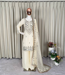 Party & Wedding Special Real Mirror Embroidered Plazzo Suit Set