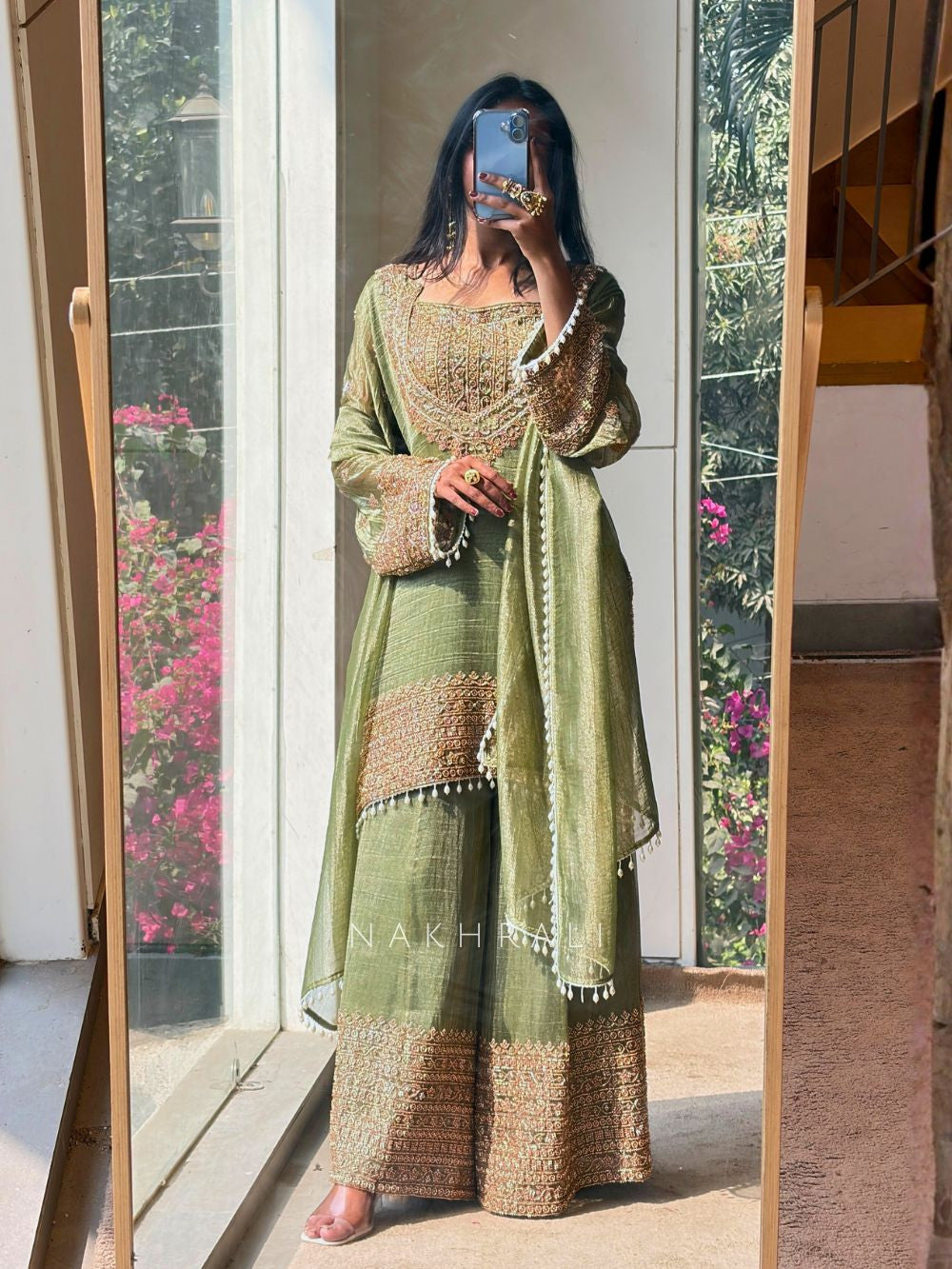 Elegant Fendy Silk Embroidered Sharara Pent Set | Ready To Wear 3-Piece Outfit