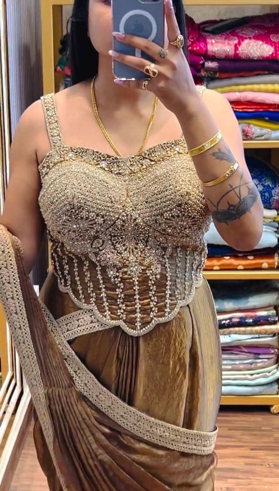 Superhit Drape Saree Set with Fully Embroidered Stylish Blouse – Party Wear