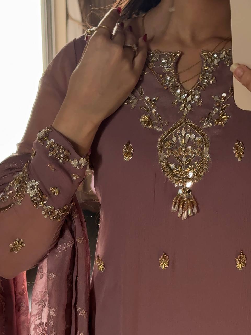 Elegant Heavy Embroidery Sequence Work Faux Georgette Top Pant Dupatta Set