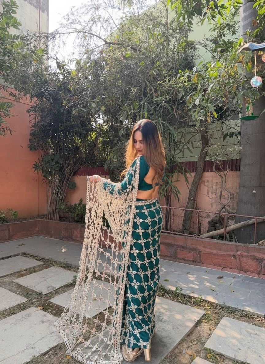 Luxury Real Mirror Work Fendy Silk Saree with Blouse for Women