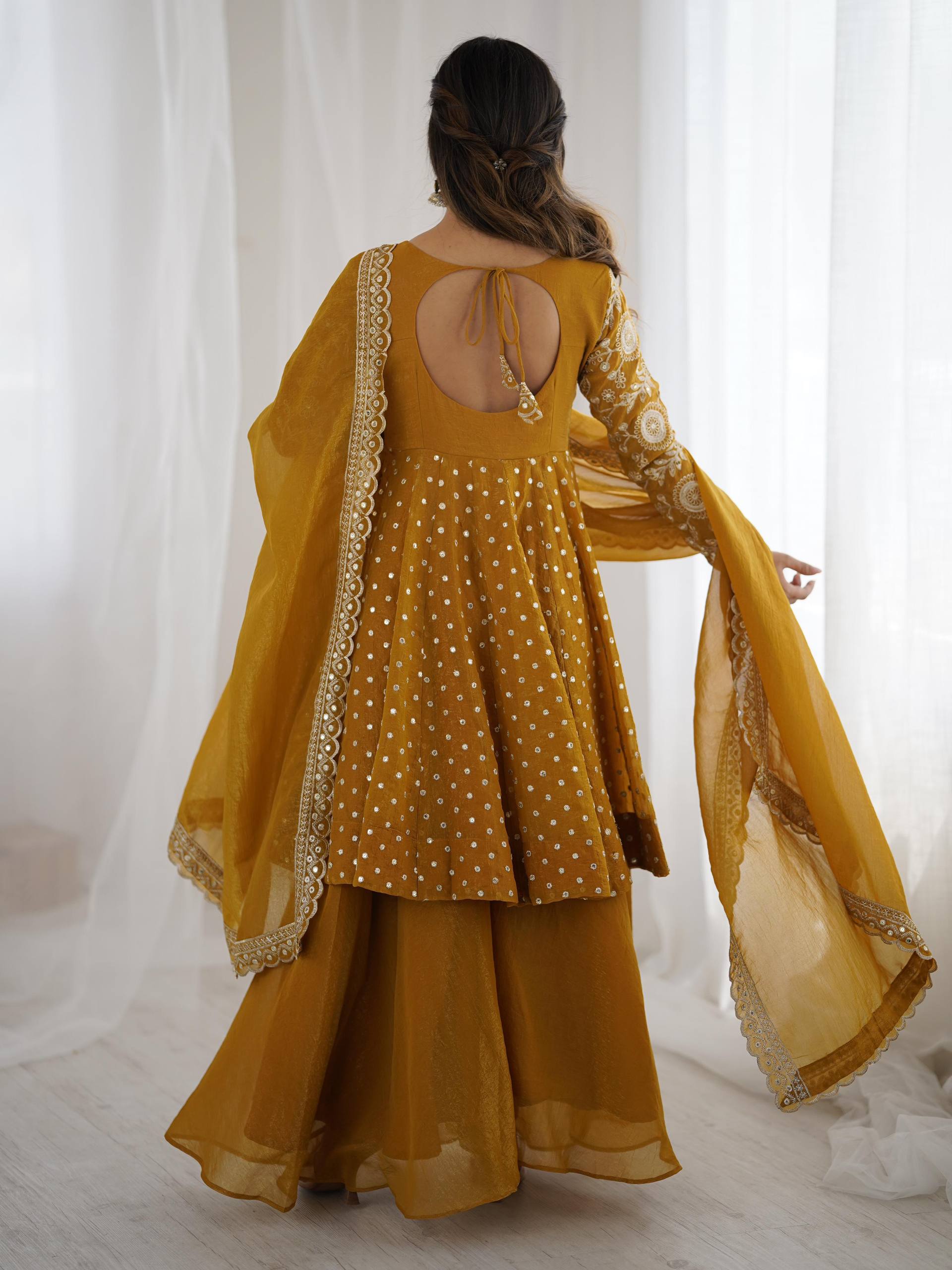 Designer Crunchy Silk Top Sharara Dupatta Set with Heavy Embroidery | Party & Wedding Wear Ethnic Outfit