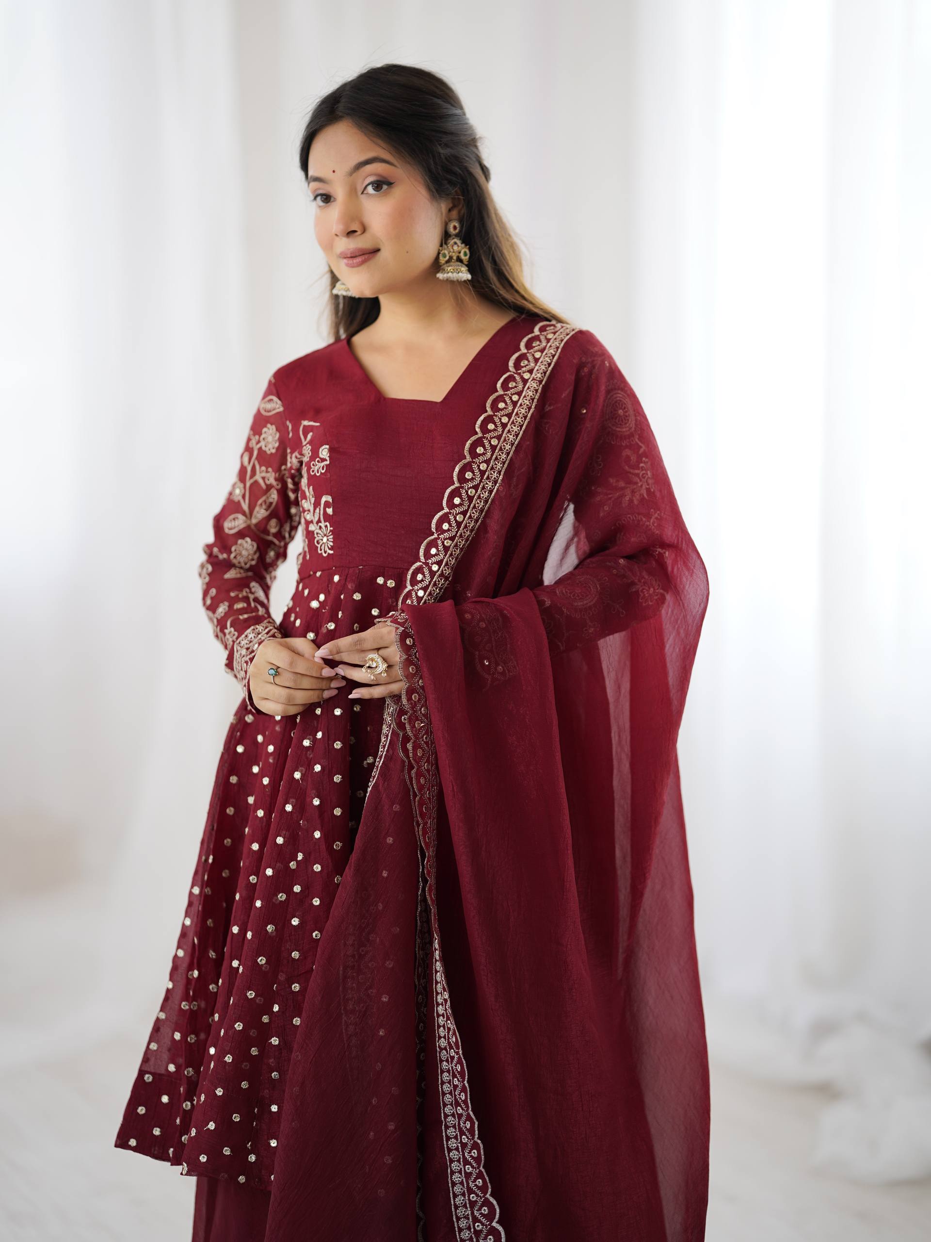 Designer Crunchy Silk Top Sharara Dupatta Set with Heavy Embroidery | Party & Wedding Wear Ethnic Outfit