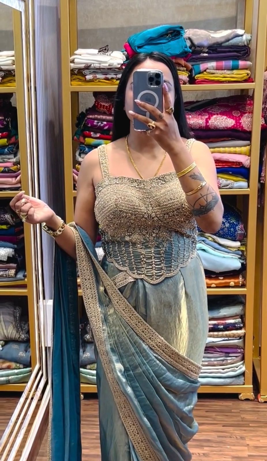 Superhit Drape Saree Set with Fully Embroidered Stylish Blouse – Party Wear