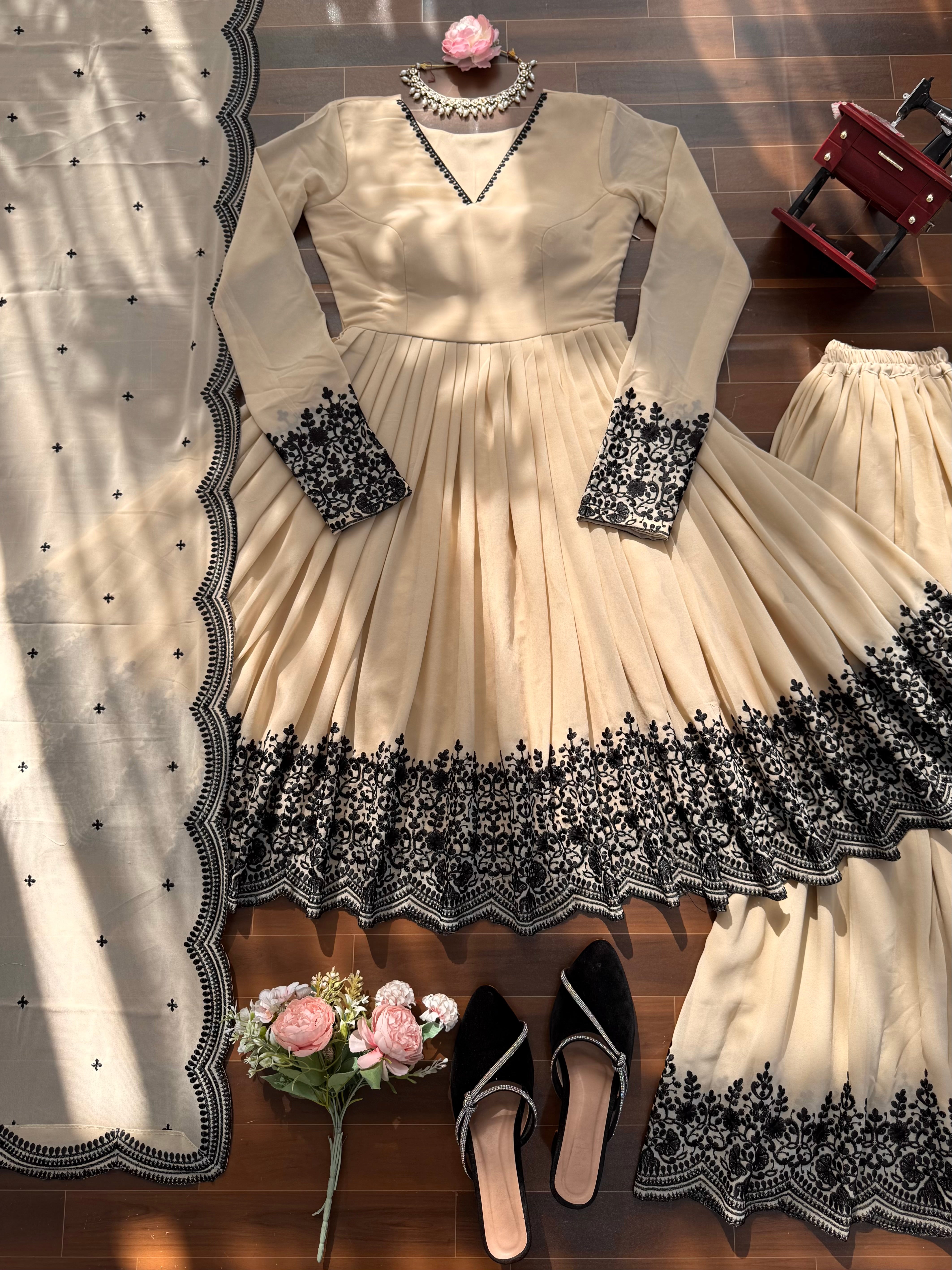 Latest Faux Georgette 3 Piece Suit Set with Embroidery Work | Ready To Wear Ethnic Outfit for Women