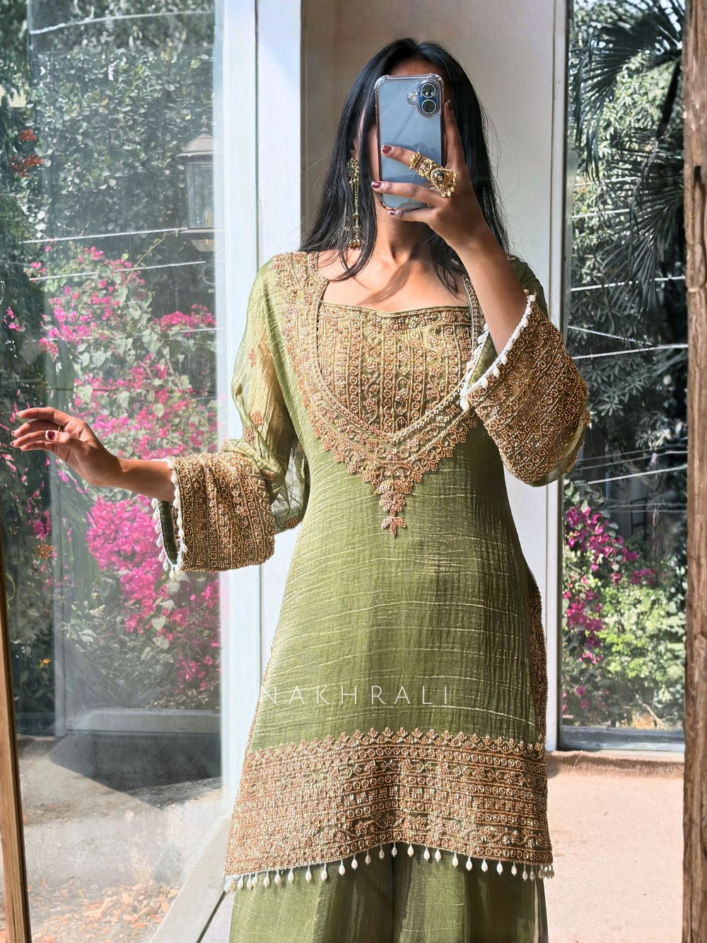 Elegant Fendy Silk Embroidered Sharara Pent Set | Ready To Wear 3-Piece Outfit