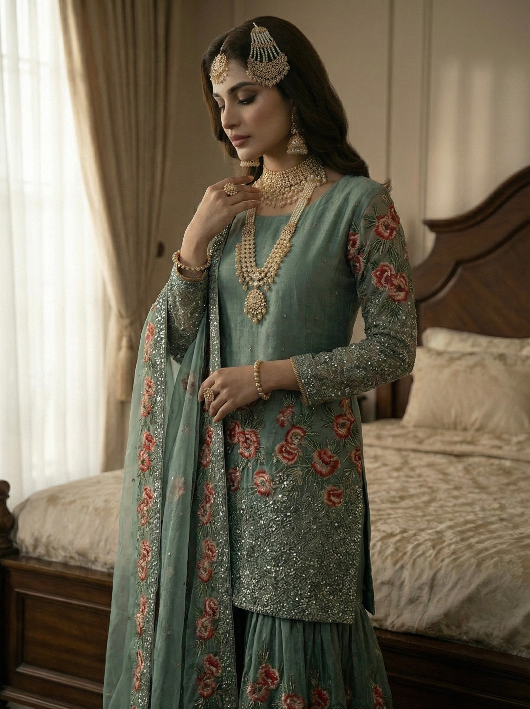 Designer Fendy Silk Top Sharara Dupatta Set with Handwork & Embroidery | Party & Wedding Wear Outfit