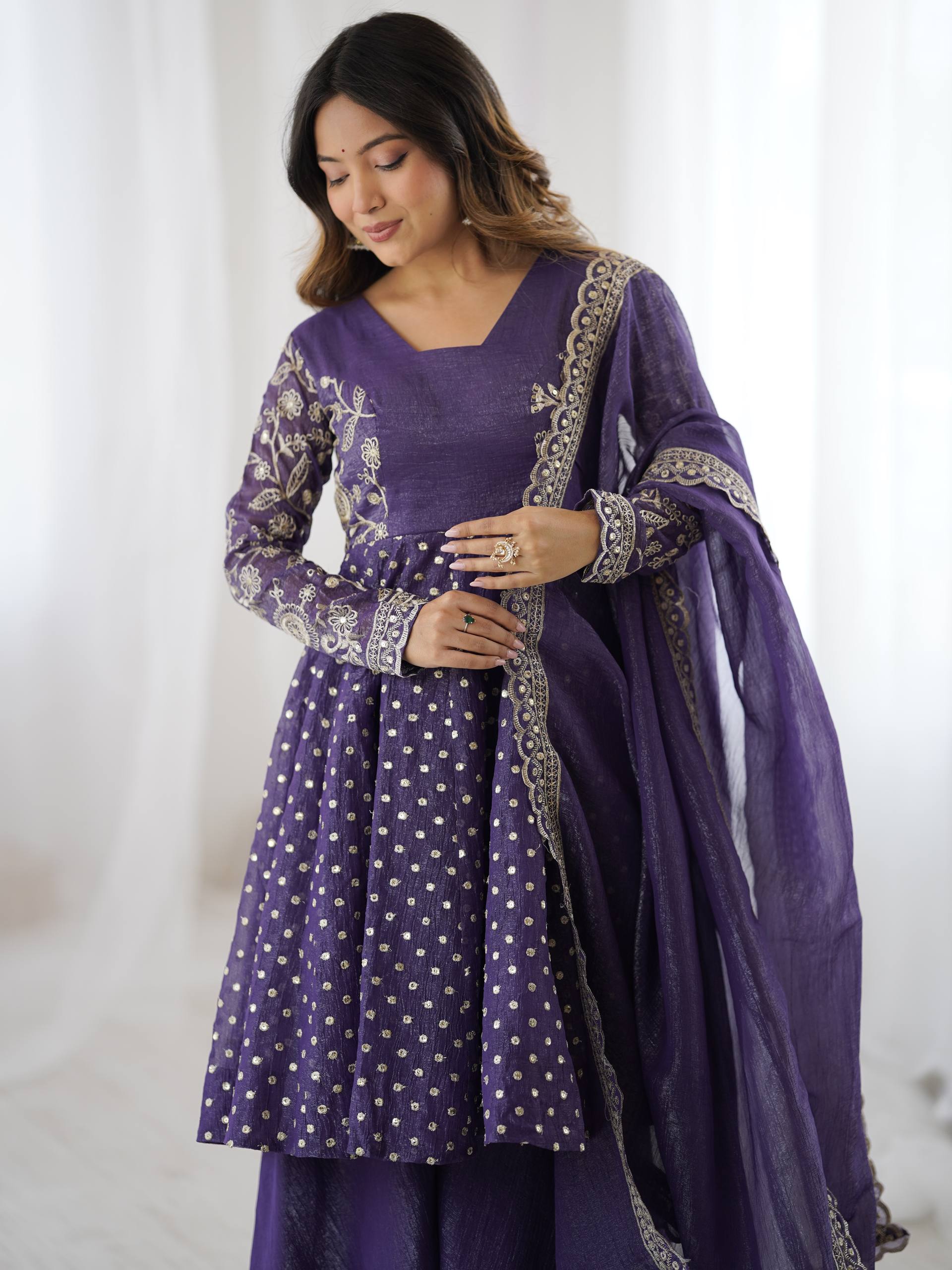 Designer Crunchy Silk Top Sharara Dupatta Set with Heavy Embroidery | Party & Wedding Wear Ethnic Outfit