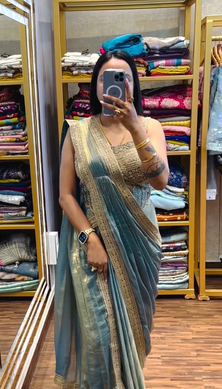 Superhit Drape Saree Set with Fully Embroidered Stylish Blouse – Party Wear