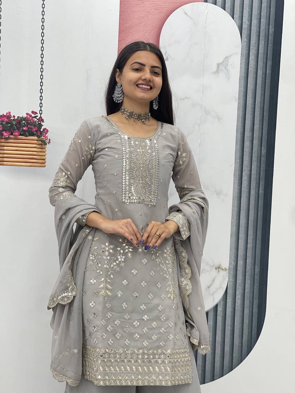 New Designer Party Wear Top Plazzo and Dupatta Set