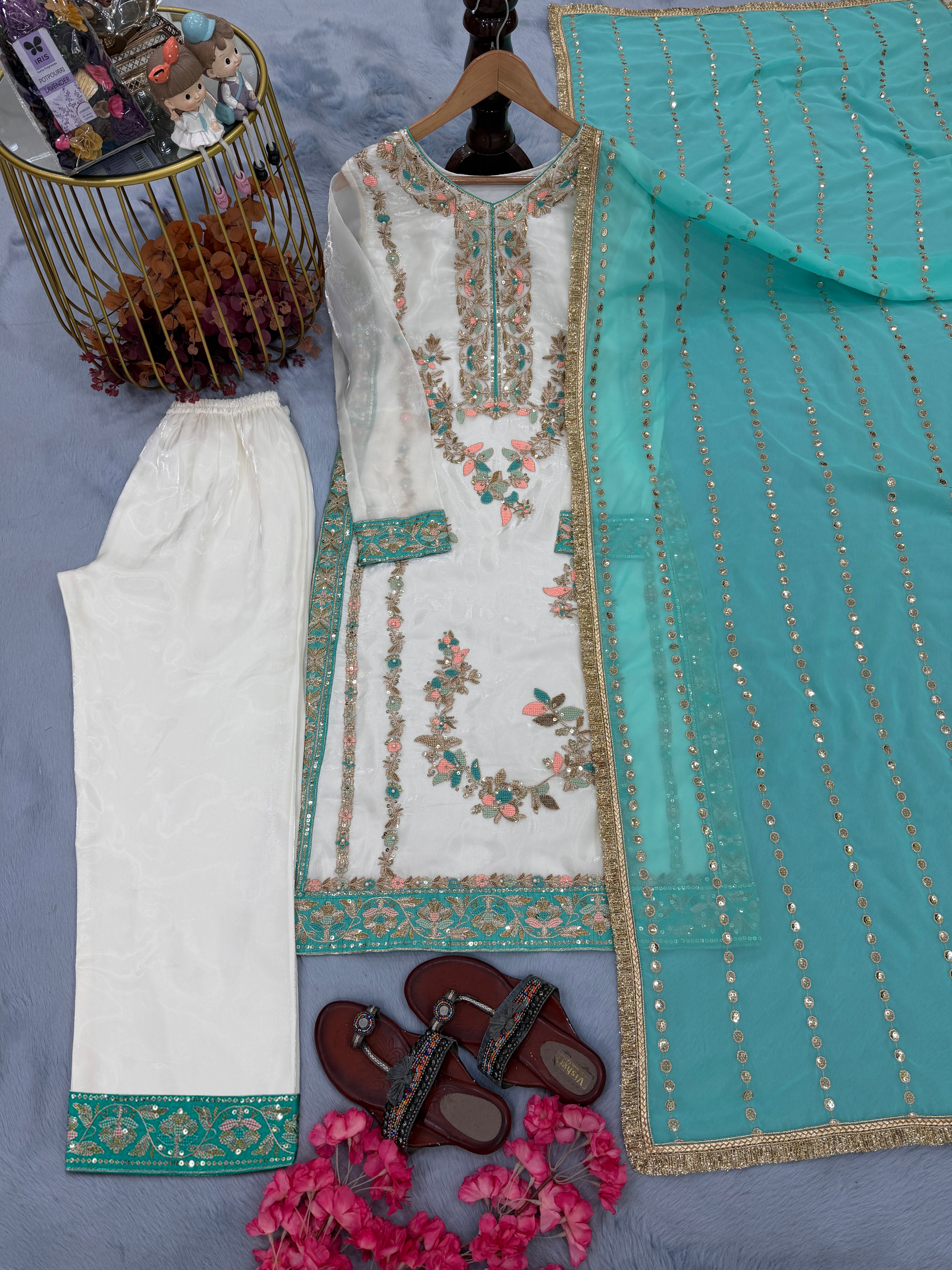 Premium Designer Top Palazzo Set | Heavy Embroidery Sequence Work Women Suit