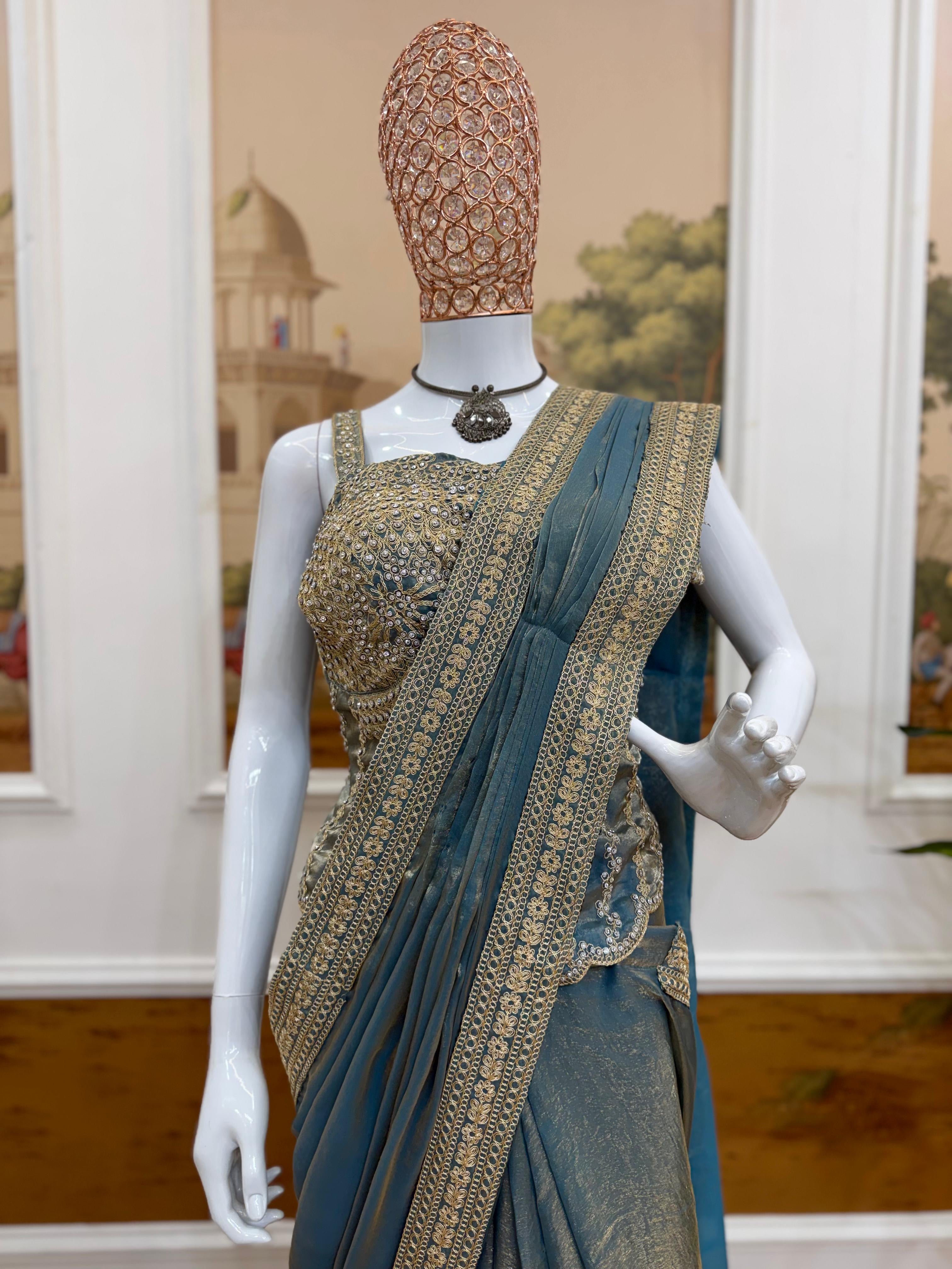 Superhit Drape Saree Set with Fully Embroidered Stylish Blouse – Party Wear