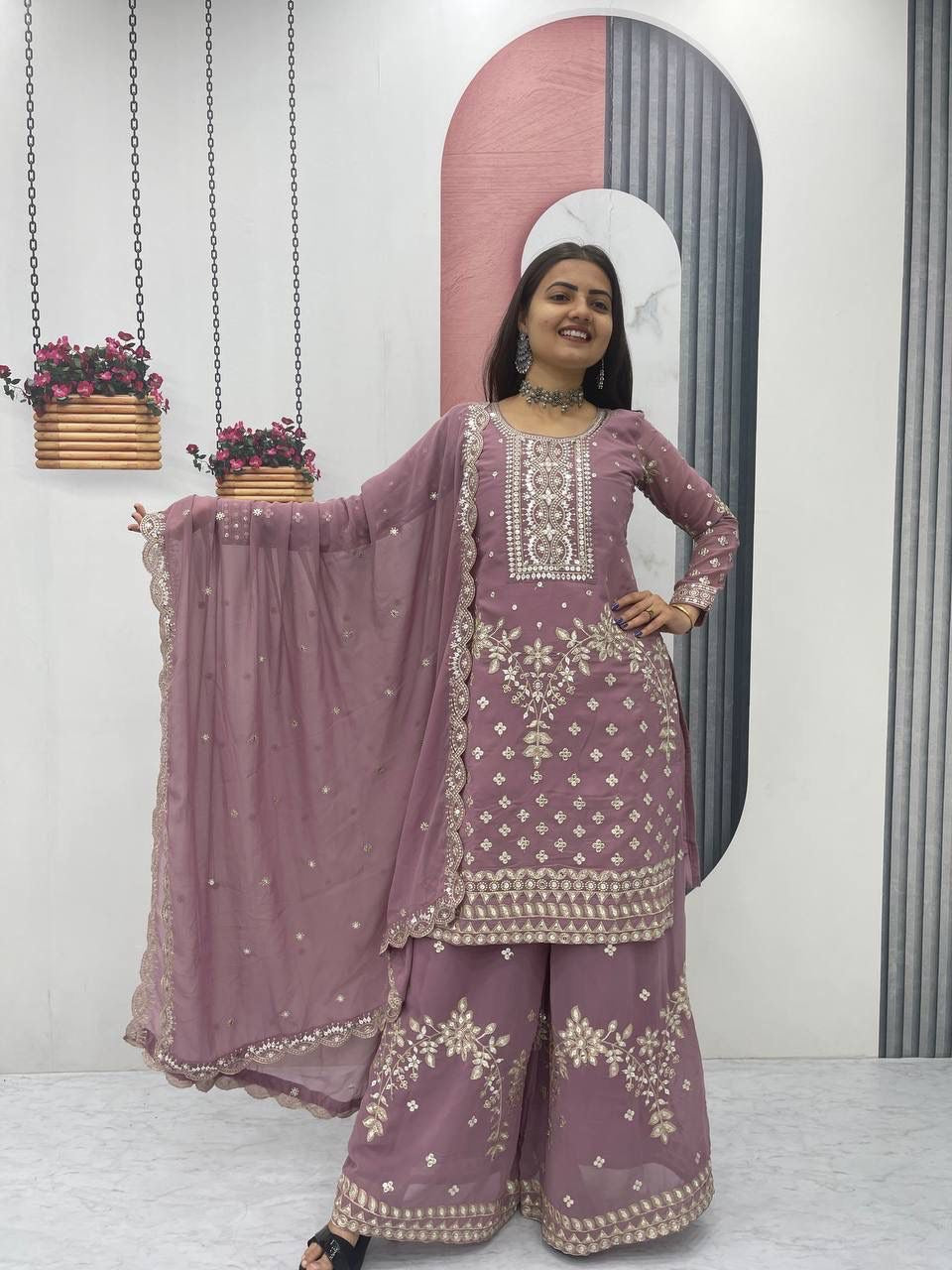New Designer Party Wear Top Plazzo and Dupatta Set