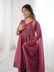 Designer Crunchy Silk Top Sharara Dupatta Set with Heavy Embroidery | Party & Wedding Wear Ethnic Outfit