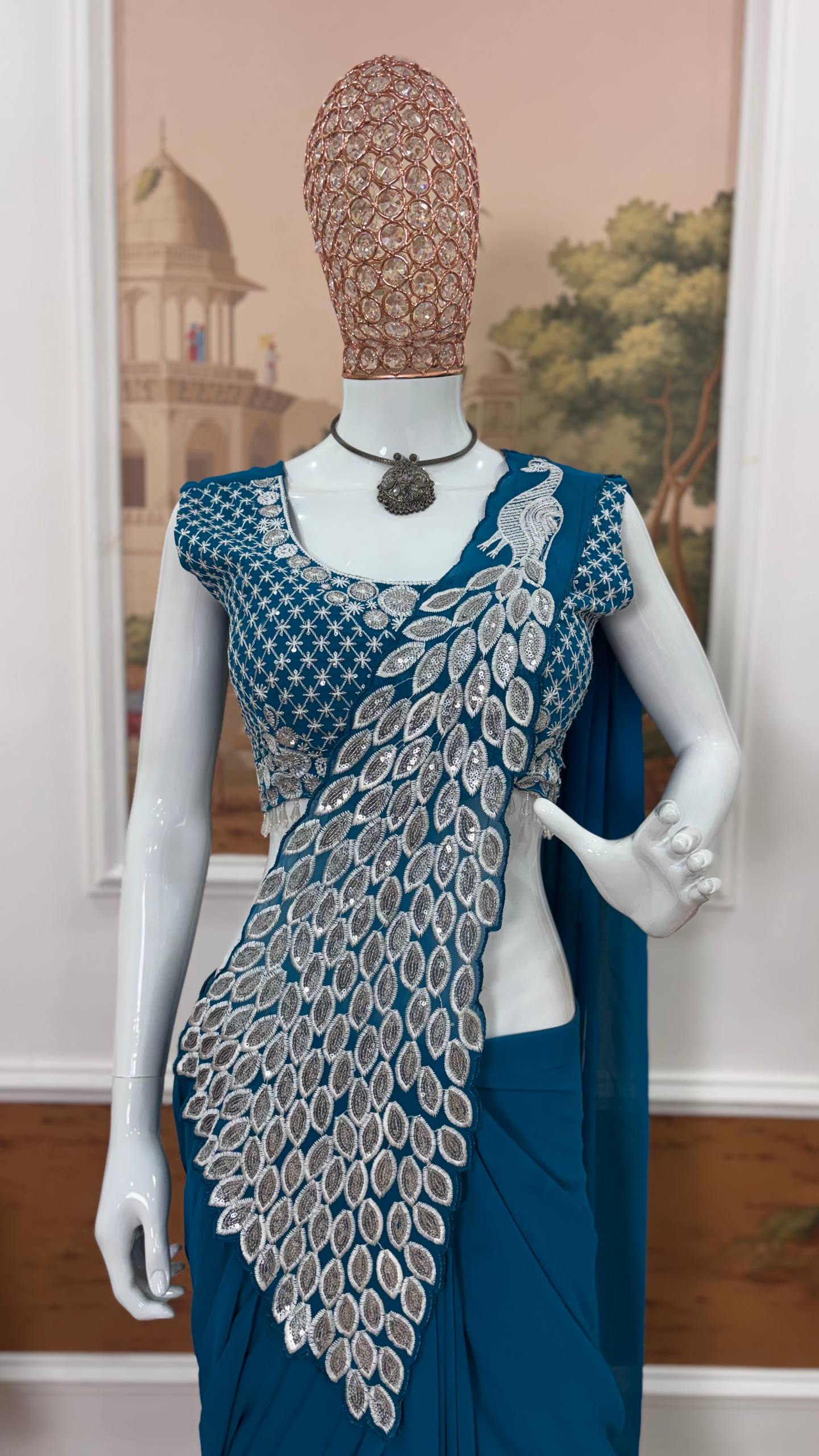 Premium Party Wear Drape Saree with Fully Stitched Embroidered Blouse