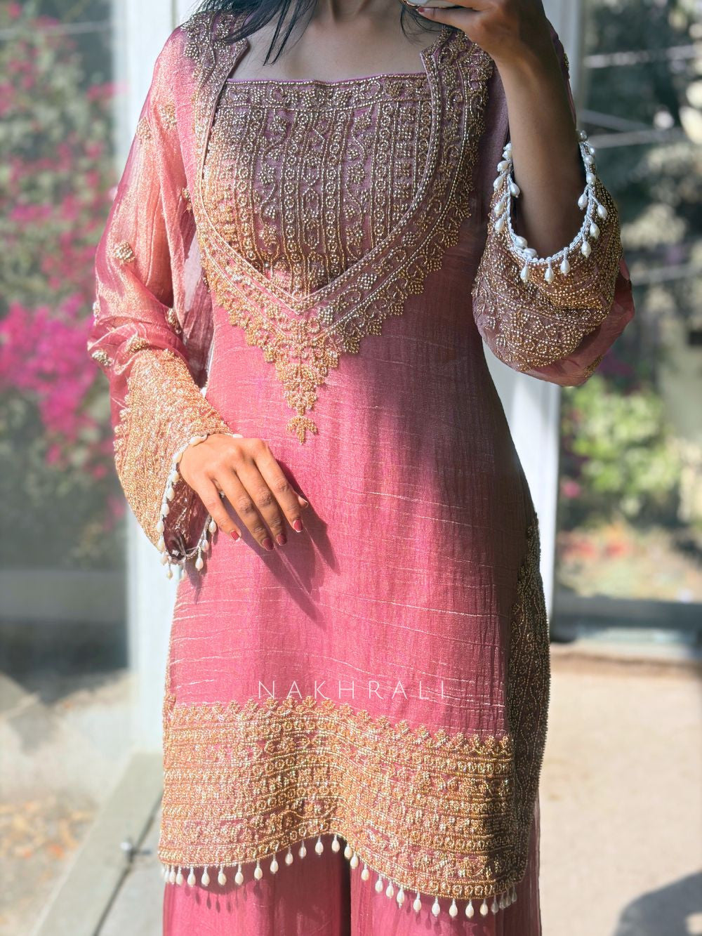 Elegant Fendy Silk Embroidered Sharara Pent Set | Ready To Wear 3-Piece Outfit
