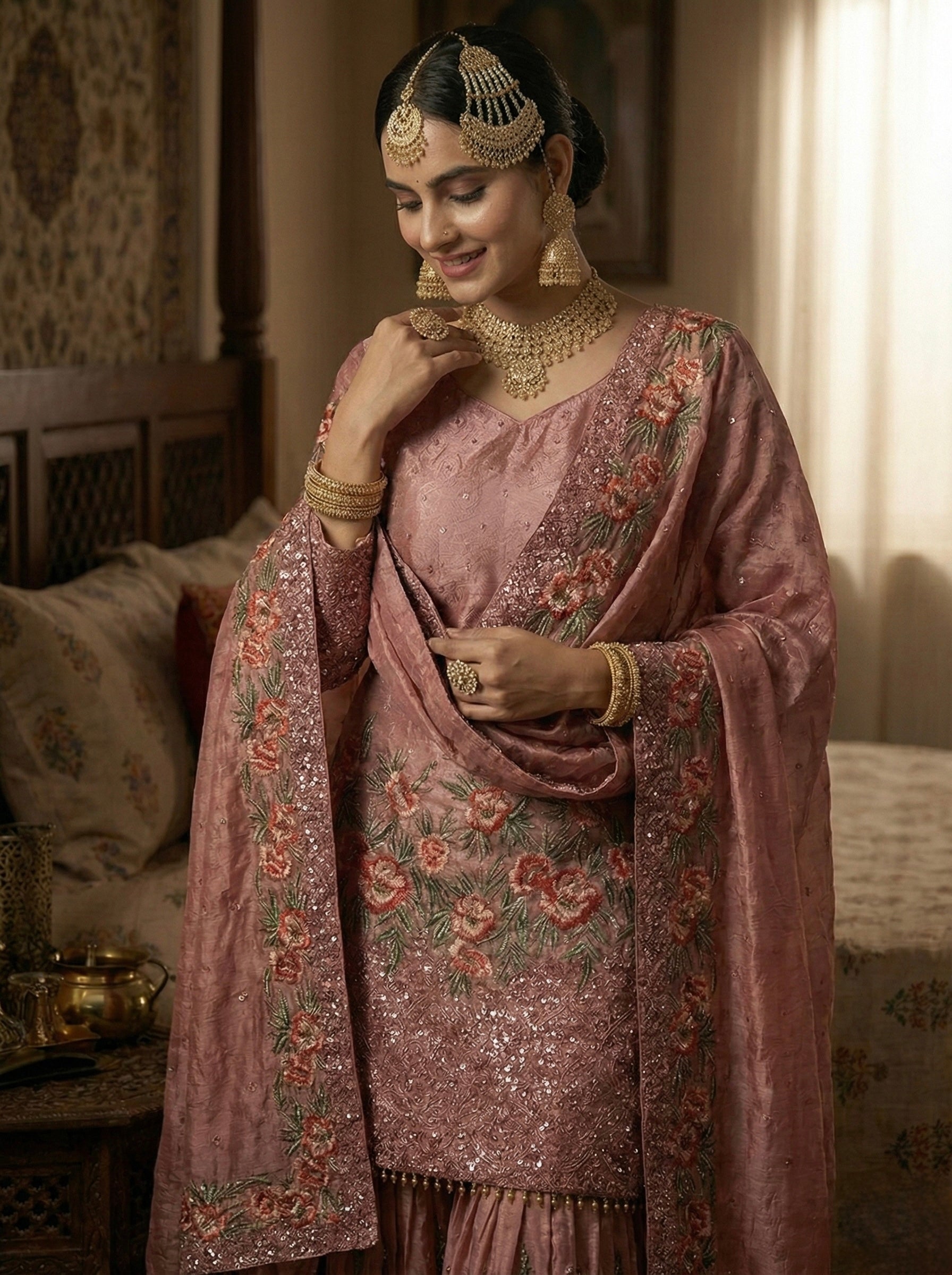 Designer Fendy Silk Top Sharara Dupatta Set with Handwork & Embroidery | Party & Wedding Wear Outfit