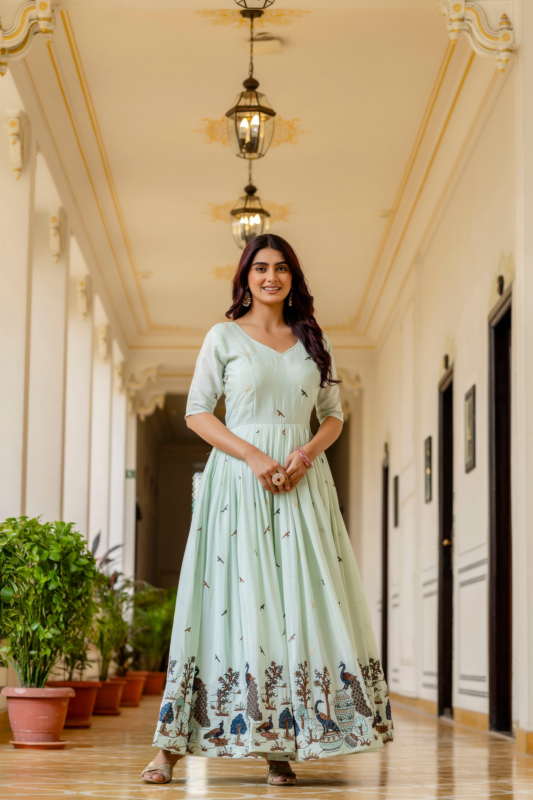 Premium Chinon Fabric Embroidered Gown with 3.5 Meter Flair & Dupatta | Ethnic Wear for Women