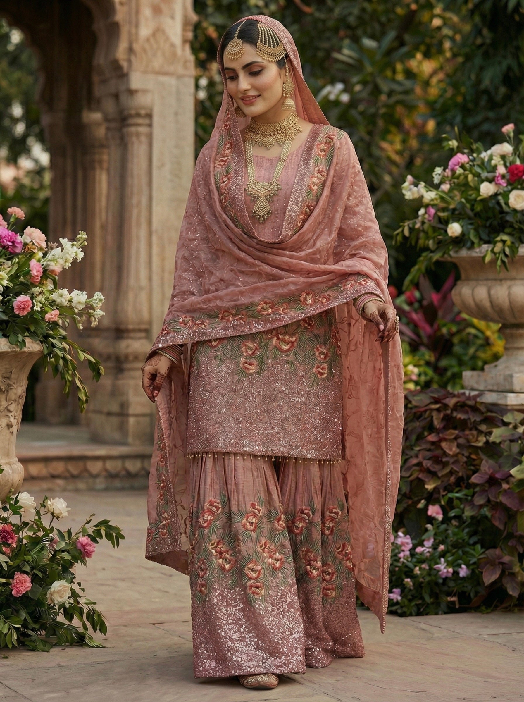 Designer Fendy Silk Top Sharara Dupatta Set with Handwork & Embroidery | Party & Wedding Wear Outfit