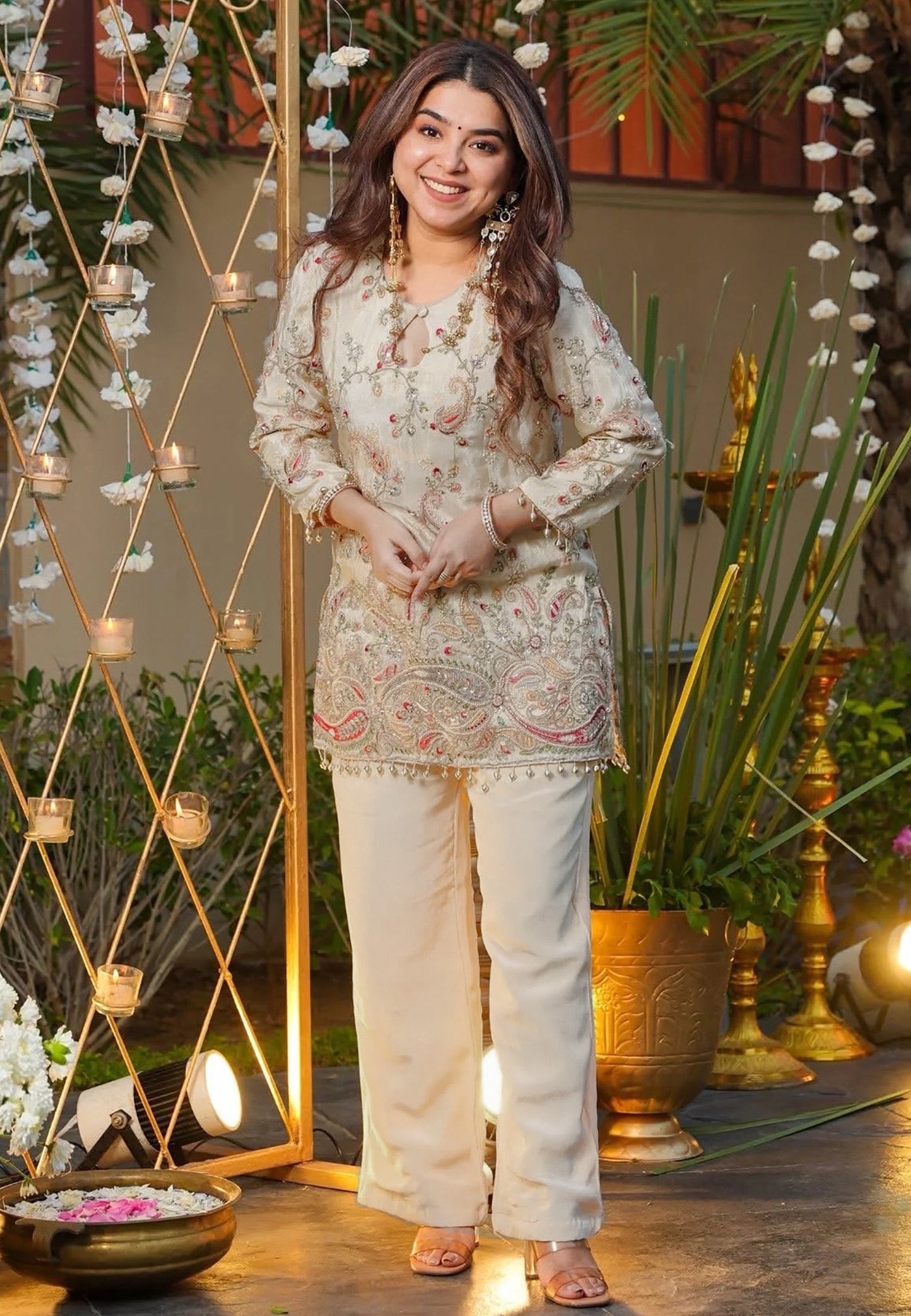 Premium Off White Embroidered Co-Ord Set | Trendy Women Top Pant Set
