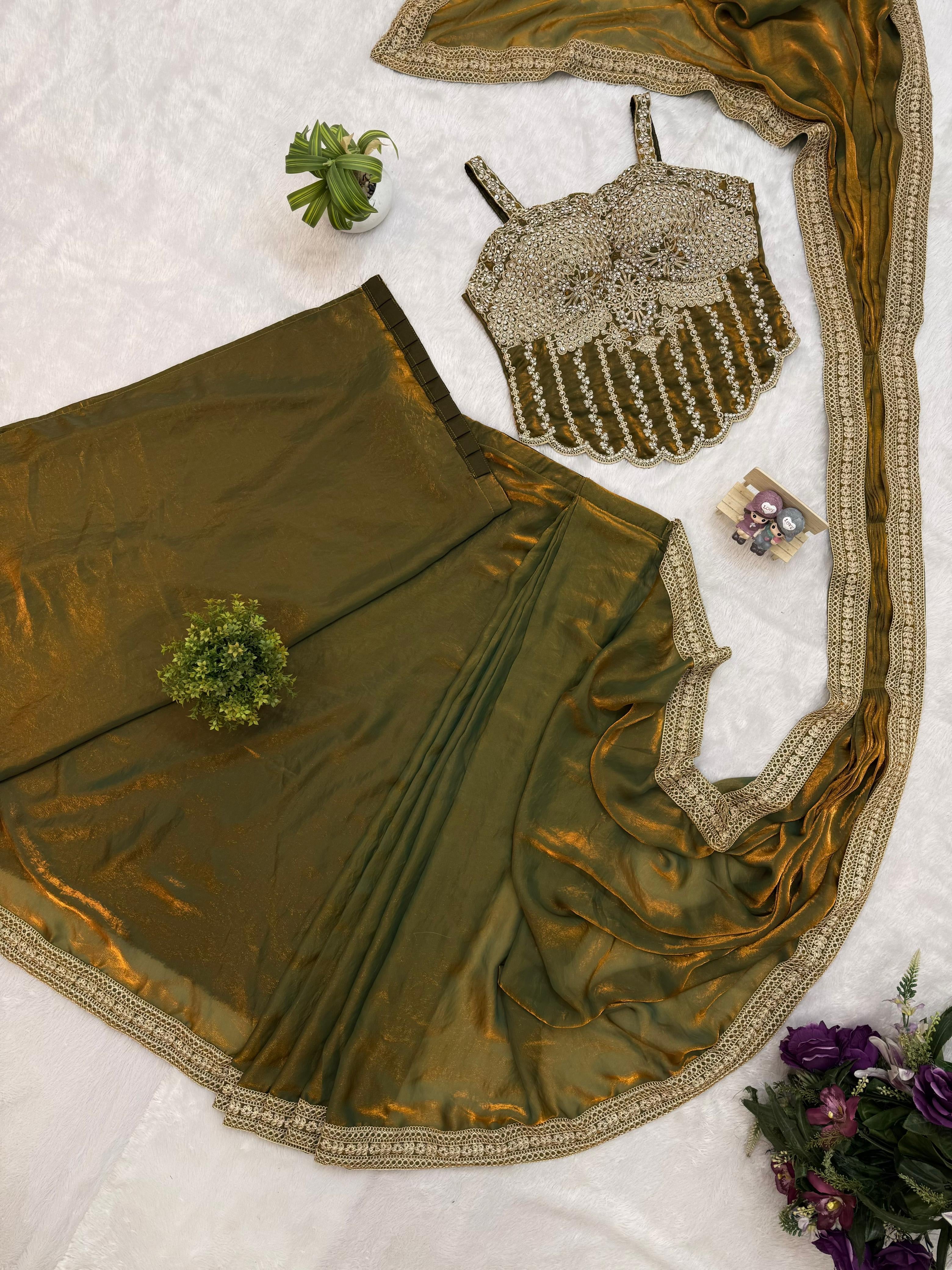 Superhit Drape Saree Set with Fully Embroidered Stylish Blouse – Party Wear