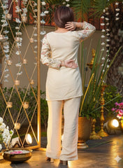 Premium Off White Embroidered Co-Ord Set | Trendy Women Top Pant Set