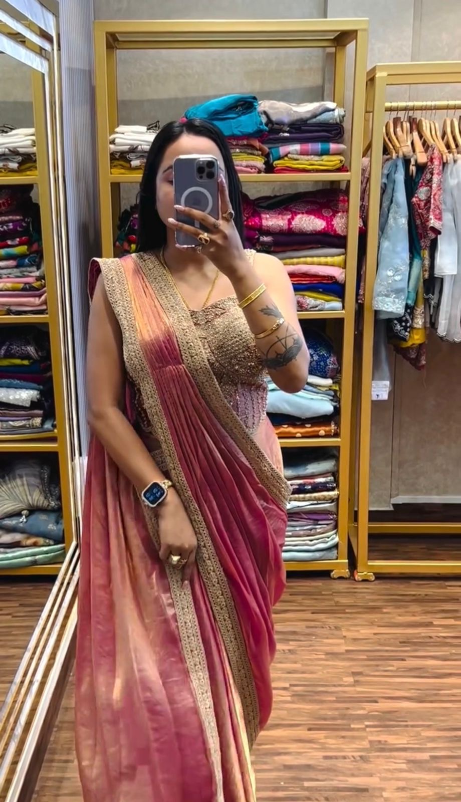 Superhit Drape Saree Set with Fully Embroidered Stylish Blouse – Party Wear