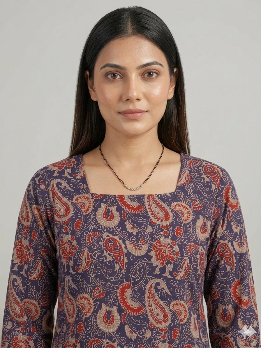 Comfort Fit Purple Cotton Tunic with All Over Digital Print