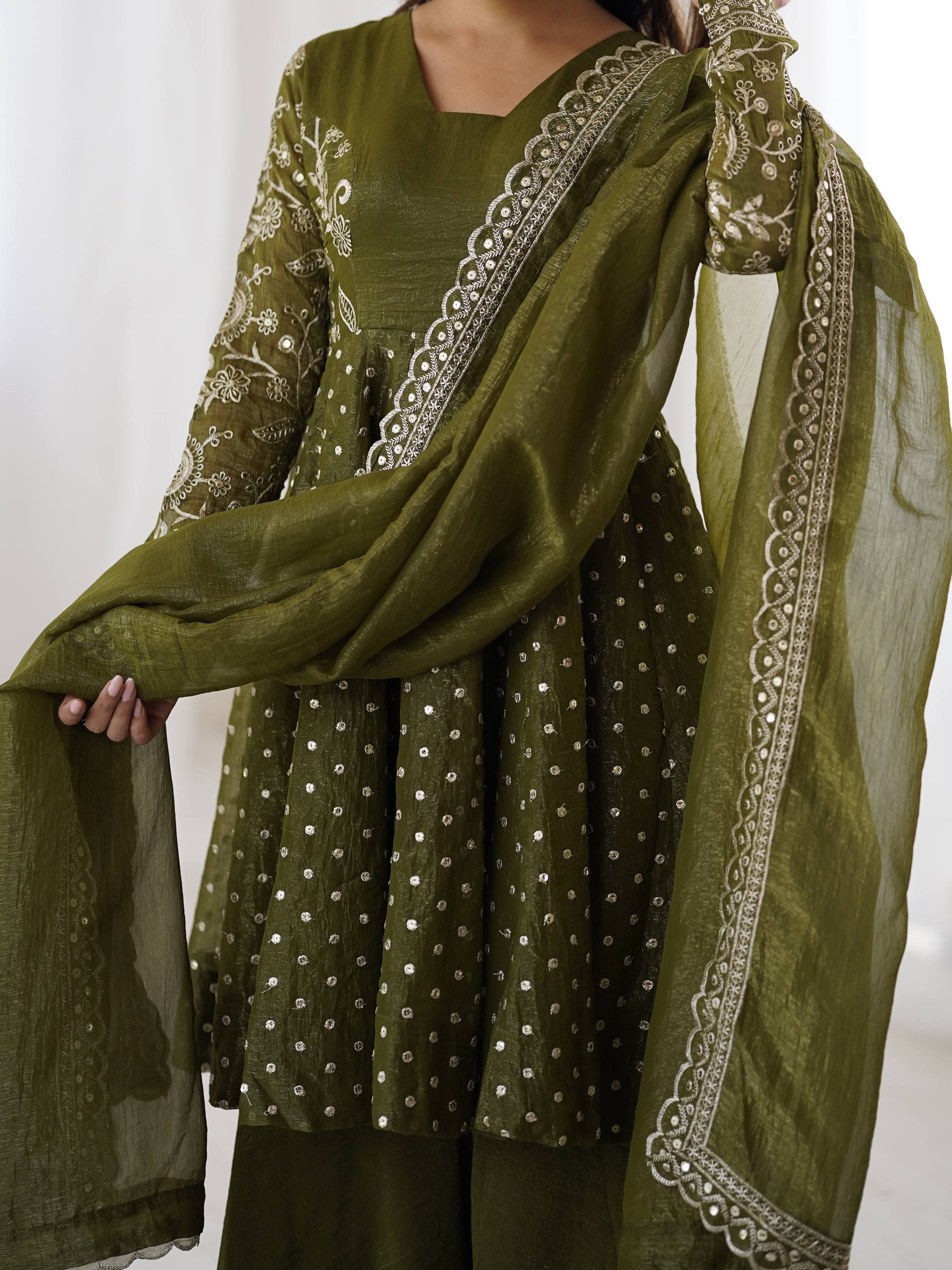 Designer Crunchy Silk Top Sharara Dupatta Set with Heavy Embroidery | Party & Wedding Wear Ethnic Outfit