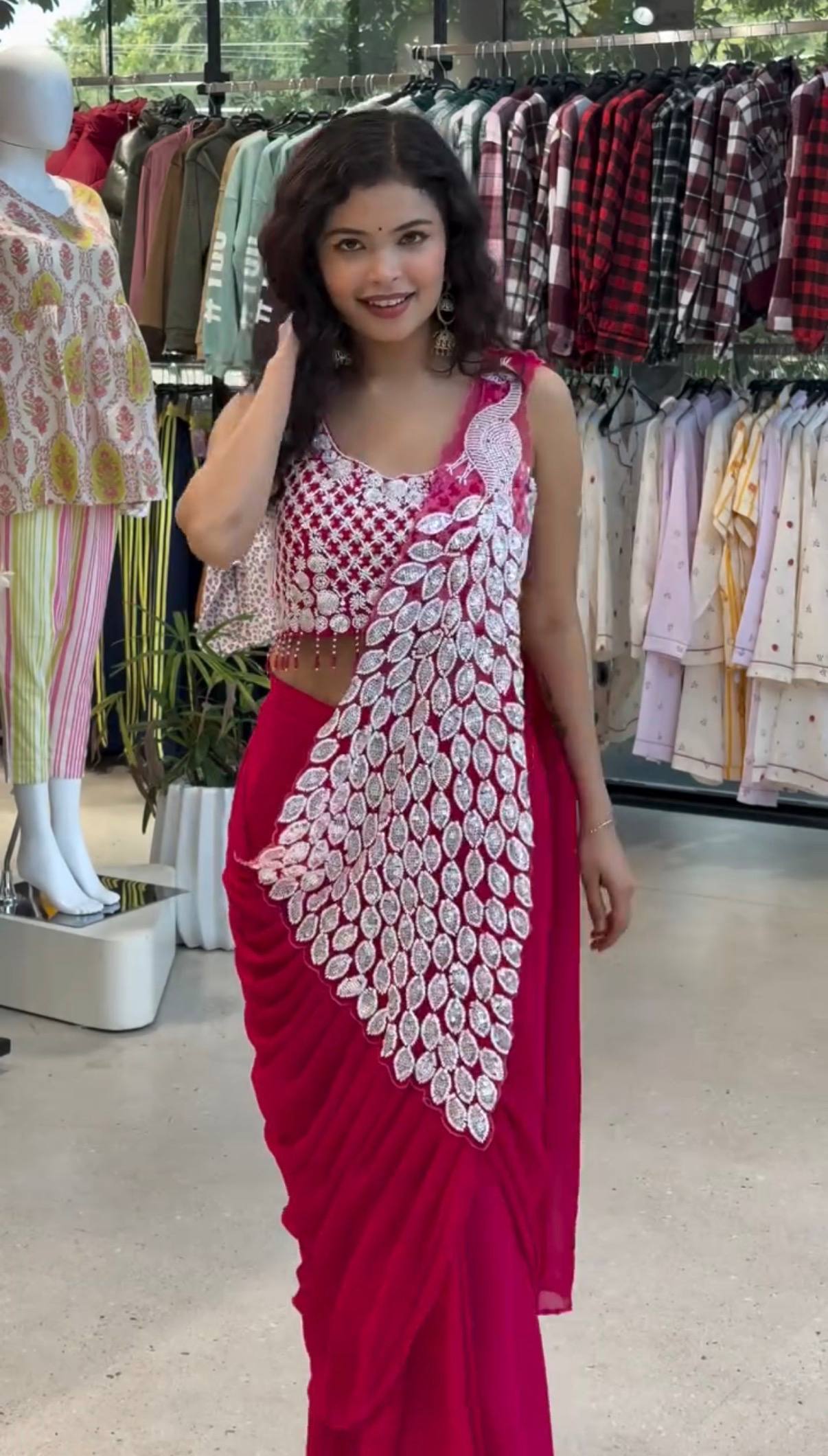 Premium Party Wear Drape Saree with Fully Stitched Embroidered Blouse