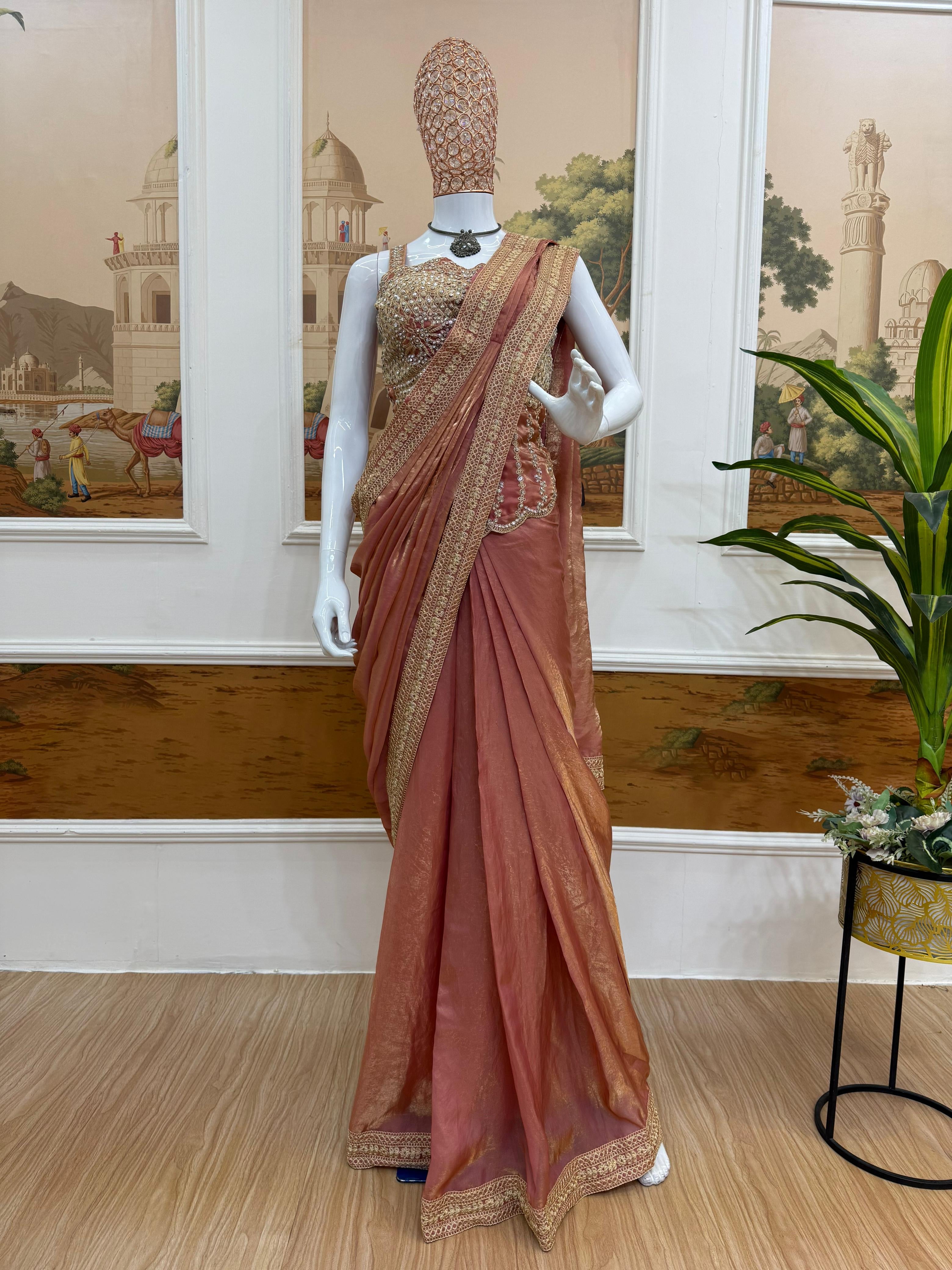 Superhit Drape Saree Set with Fully Embroidered Stylish Blouse – Party Wear