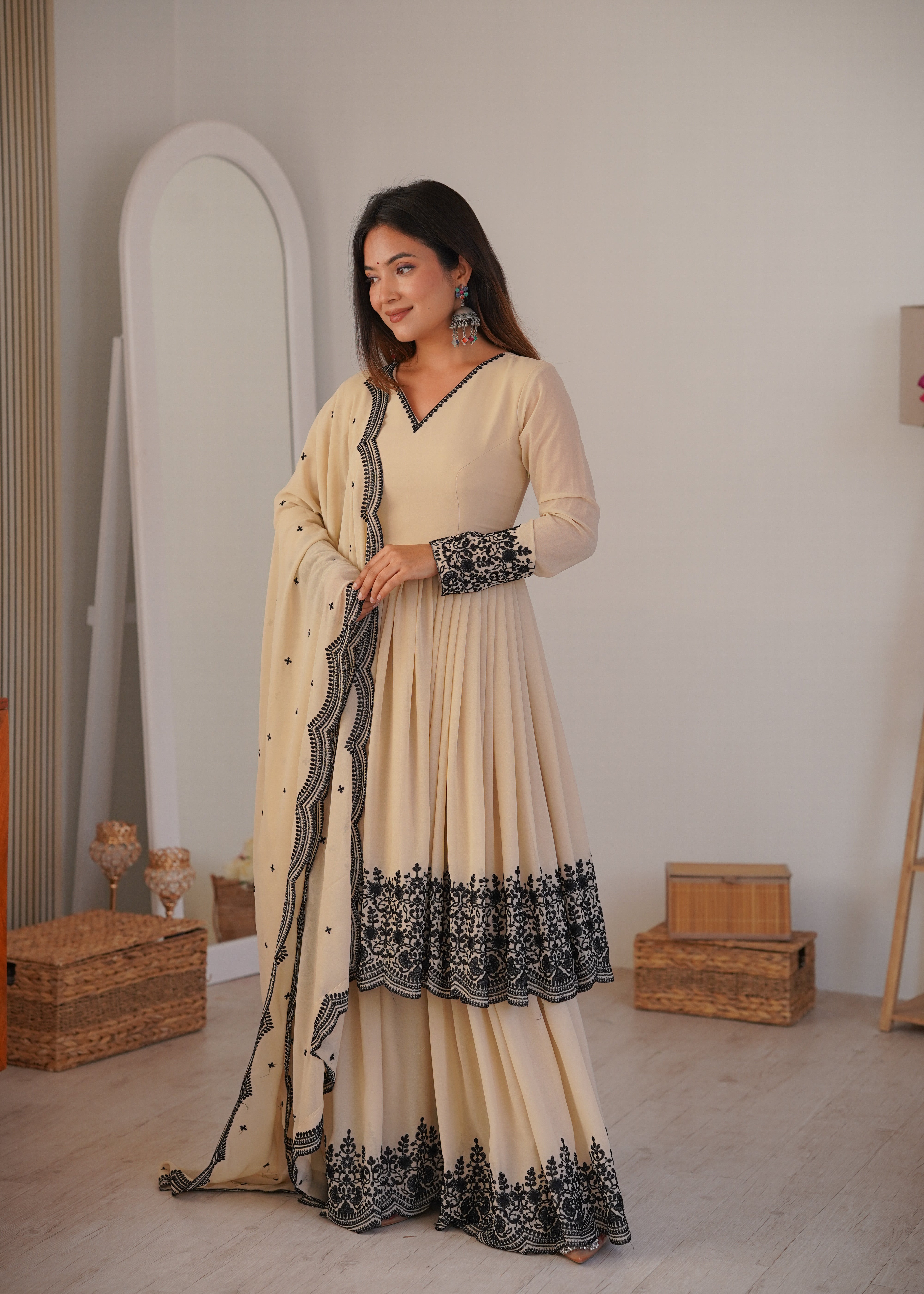 Latest Faux Georgette 3 Piece Suit Set with Embroidery Work | Ready To Wear Ethnic Outfit for Women