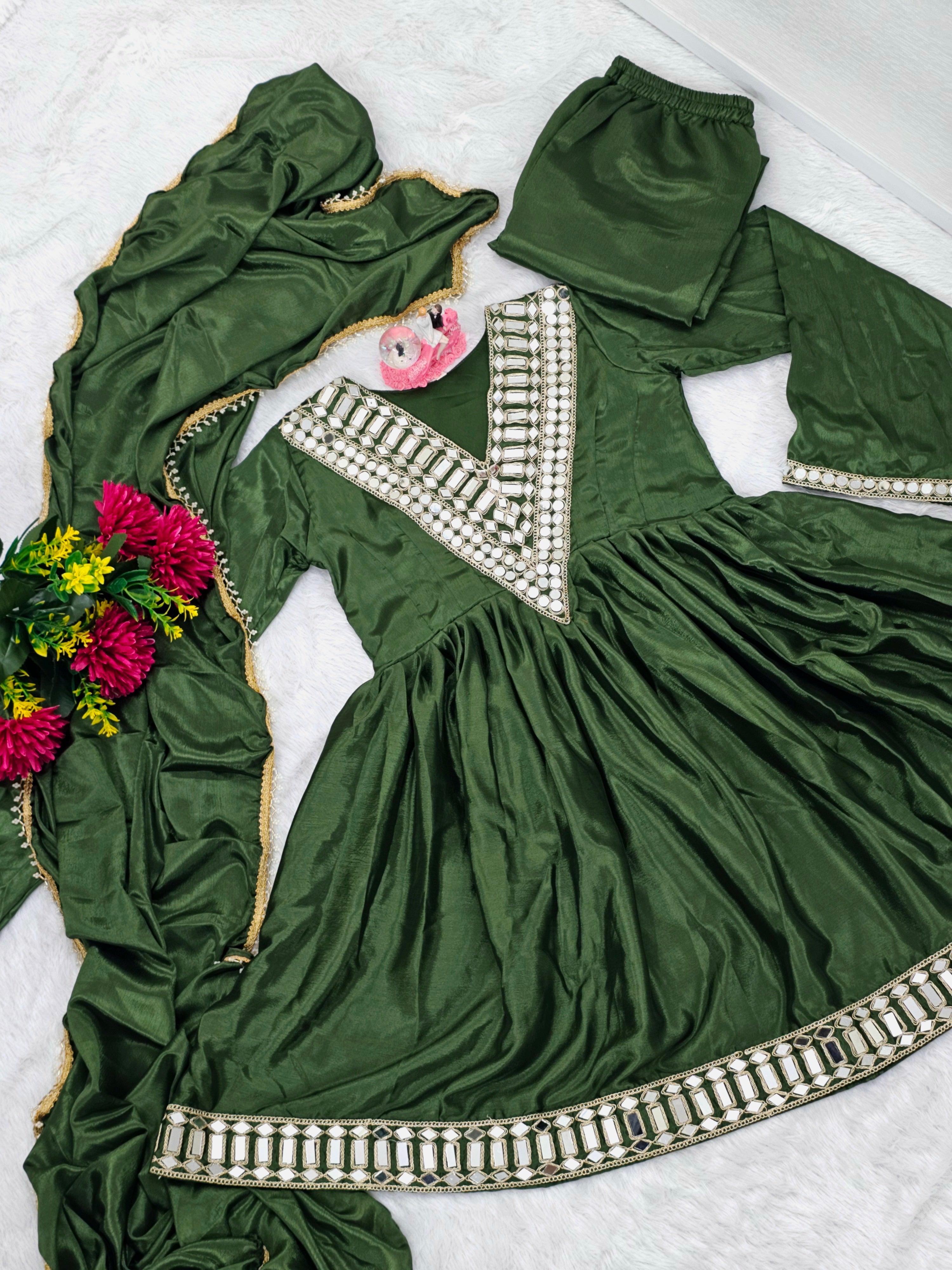 New Designer Party Wear Top Plazzo and Dupatta Real mirror work Set