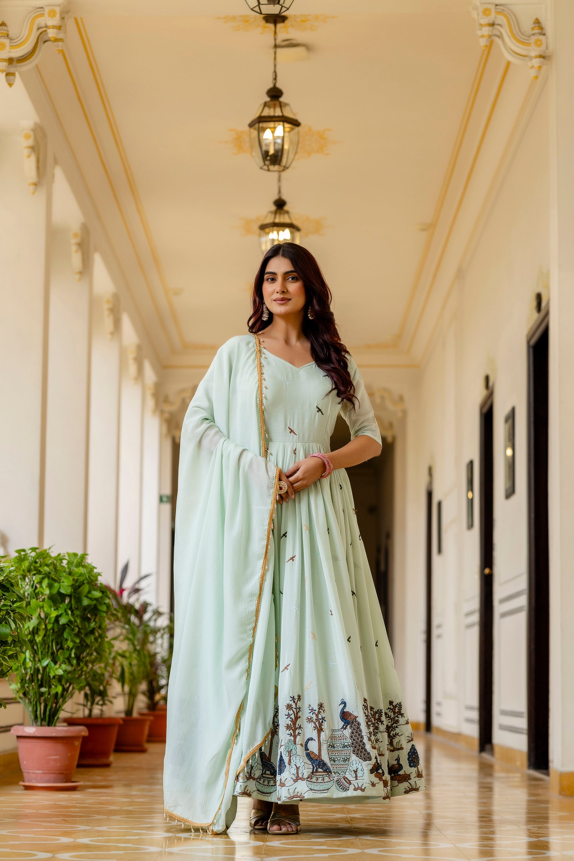 Premium Chinon Fabric Embroidered Gown with 3.5 Meter Flair & Dupatta | Ethnic Wear for Women