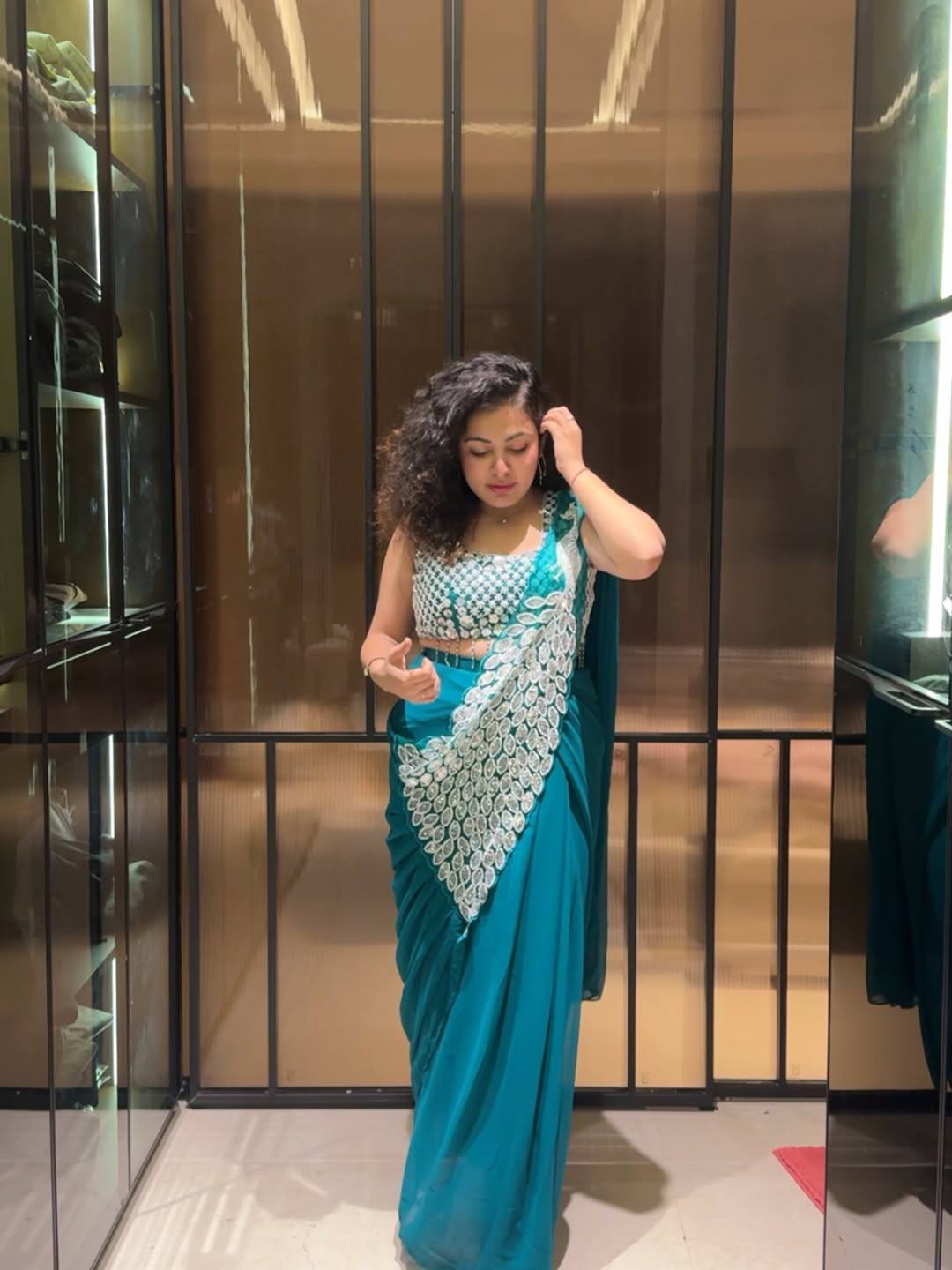 Premium Party Wear Drape Saree with Fully Stitched Embroidered Blouse