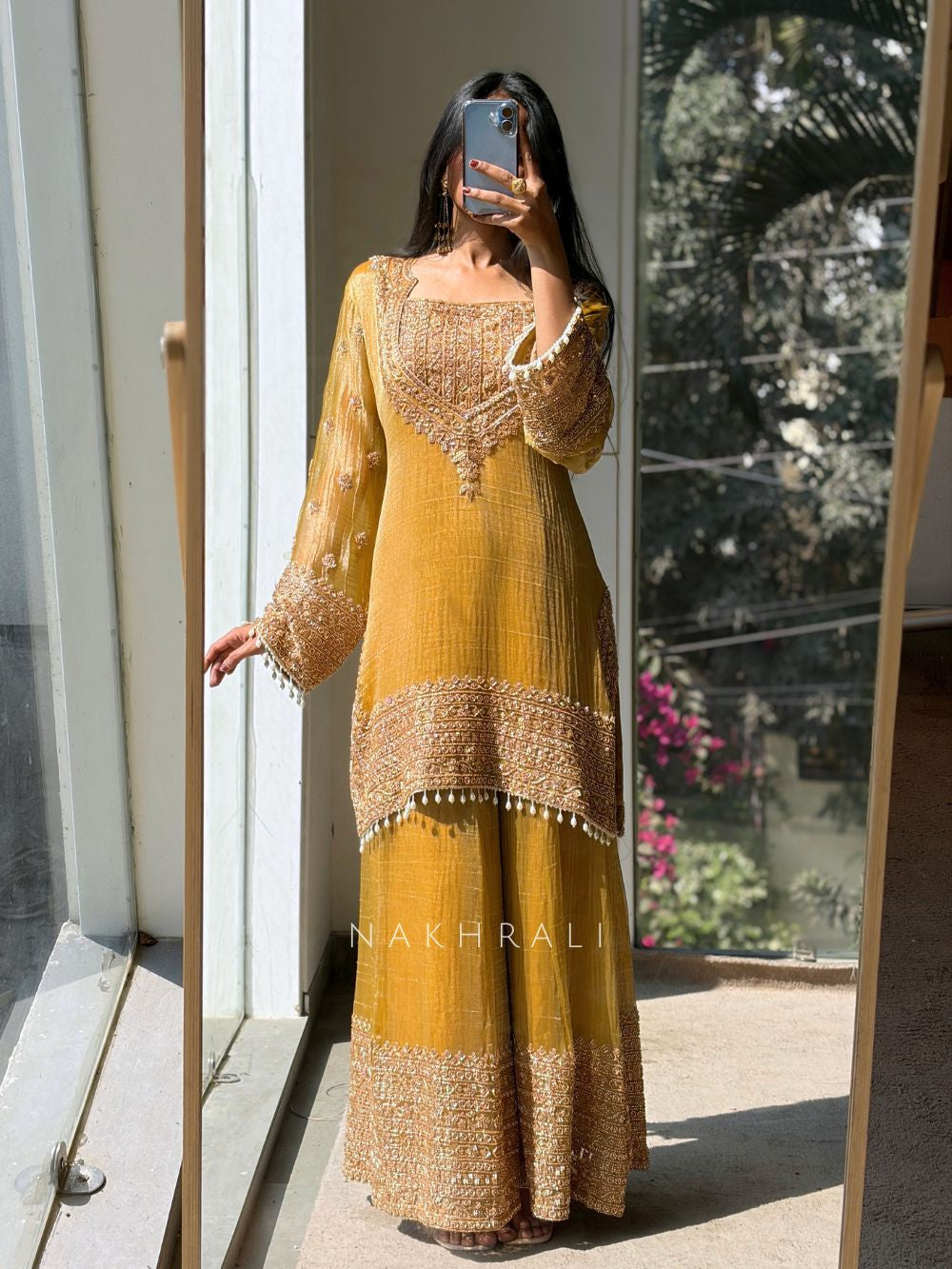 Elegant Fendy Silk Embroidered Sharara Pent Set | Ready To Wear 3-Piece Outfit