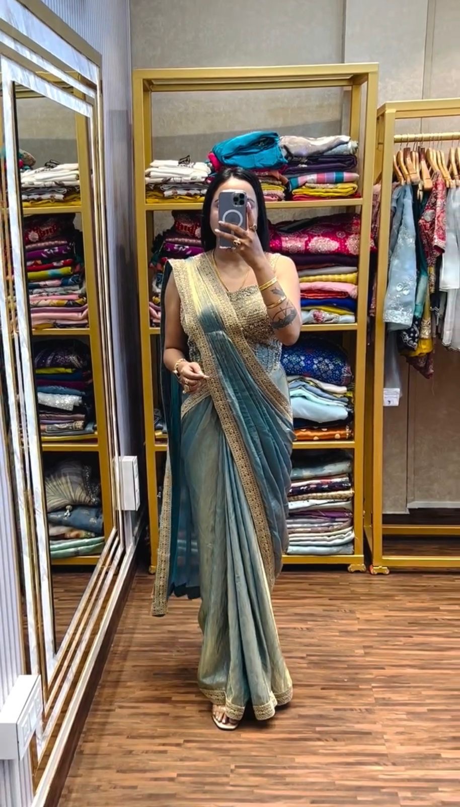 Superhit Drape Saree Set with Fully Embroidered Stylish Blouse – Party Wear