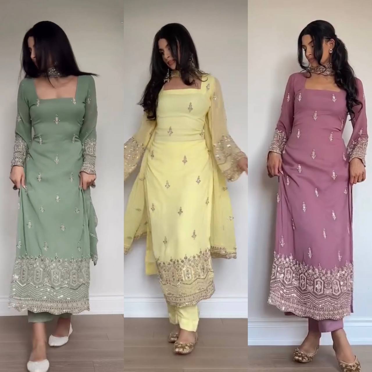 Elegant Thread Work Faux Georgette 3-Piece Suit for Festive Wear