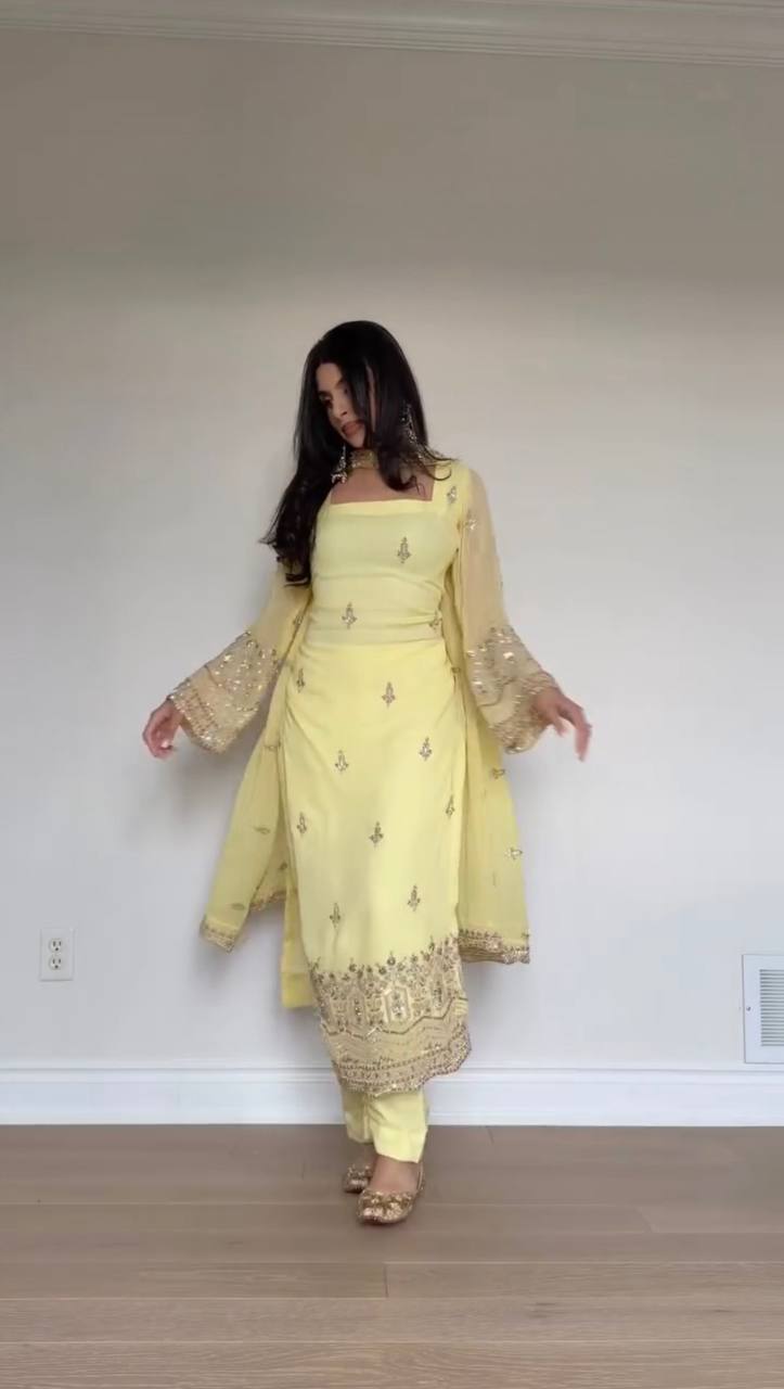 Elegant Thread Work Faux Georgette 3-Piece Suit for Festive Wear
