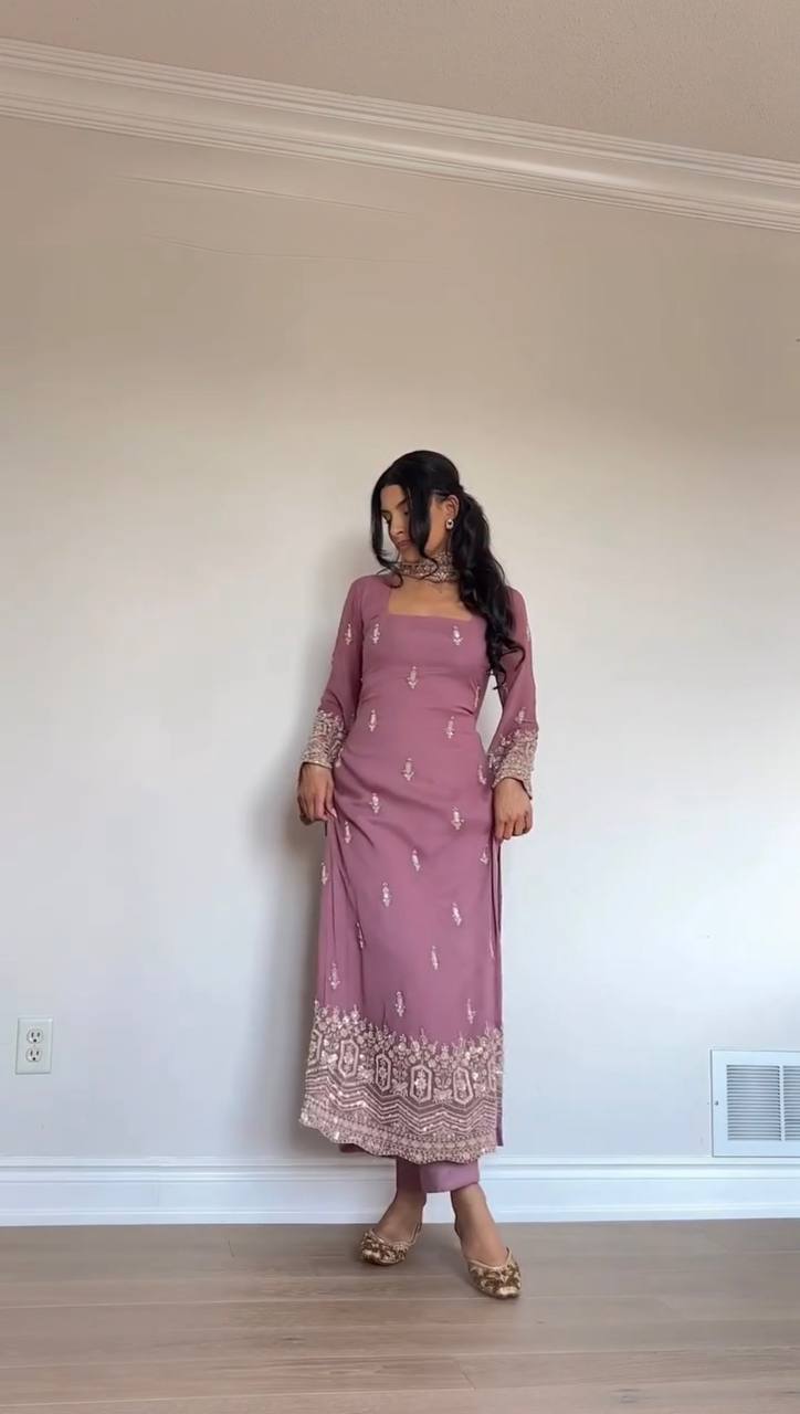 Elegant Thread Work Faux Georgette 3-Piece Suit for Festive Wear