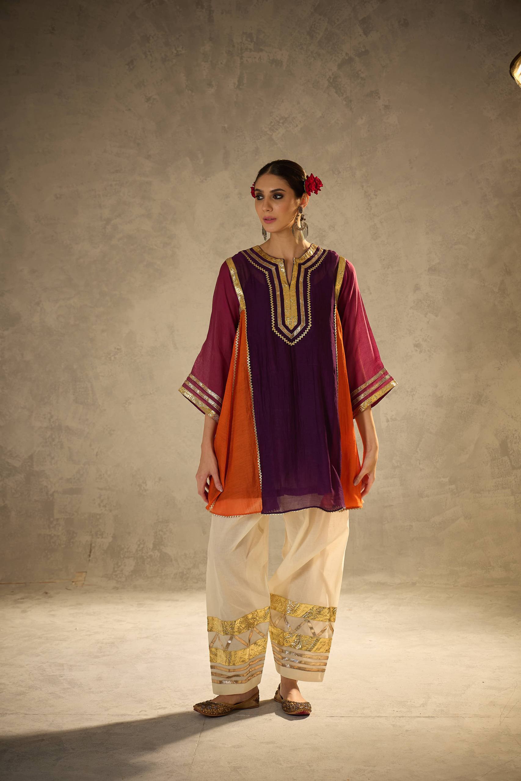 Designer 2-Piece Chinon Top and Bottom Set with Gota Patti Pattern