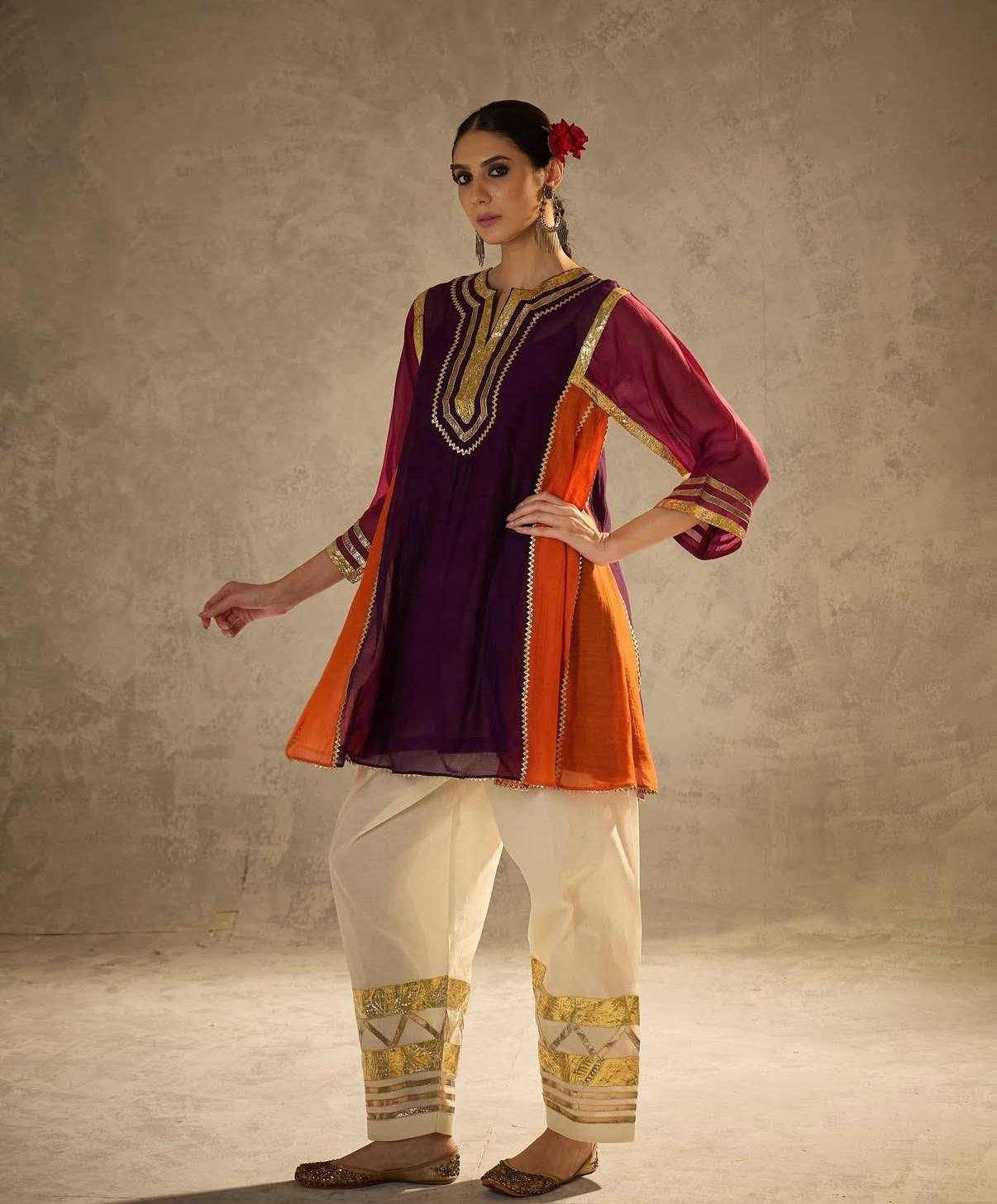 Designer 2-Piece Chinon Top and Bottom Set with Gota Patti Pattern