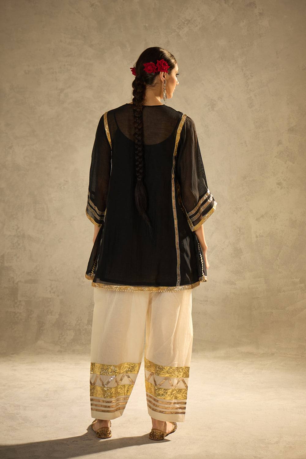 Designer 2-Piece Chinon Top and Bottom Set with Gota Patti Pattern