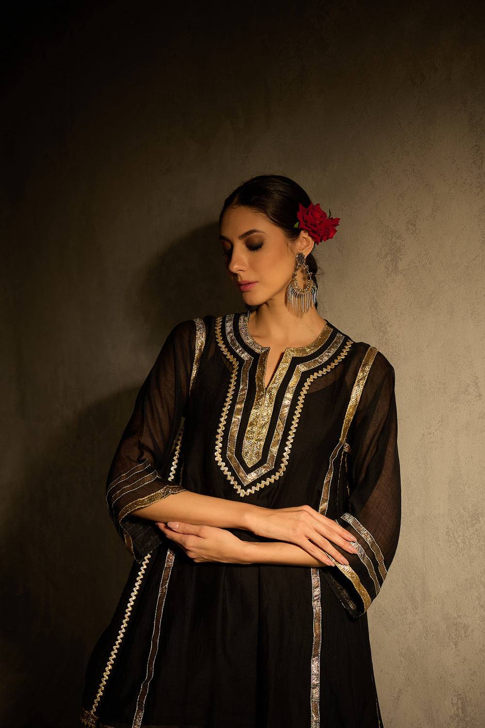 Designer 2-Piece Chinon Top and Bottom Set with Gota Patti Pattern