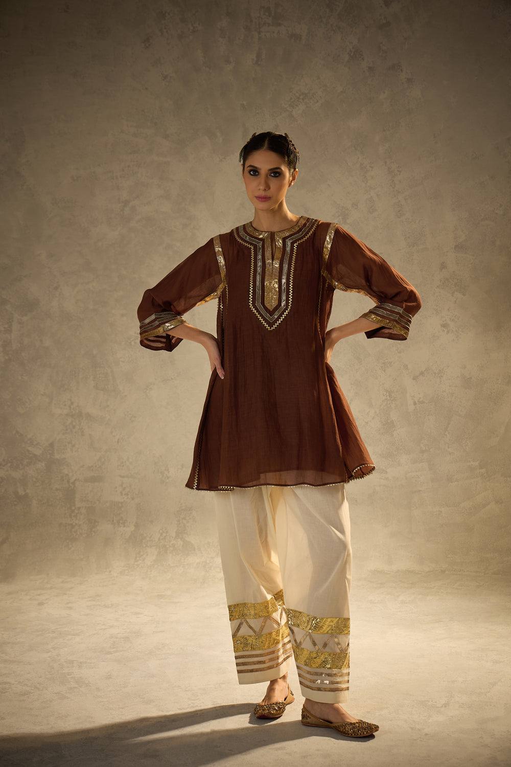 Designer 2-Piece Chinon Top and Bottom Set with Gota Patti Pattern