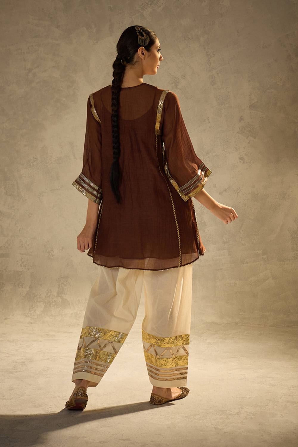 Designer 2-Piece Chinon Top and Bottom Set with Gota Patti Pattern