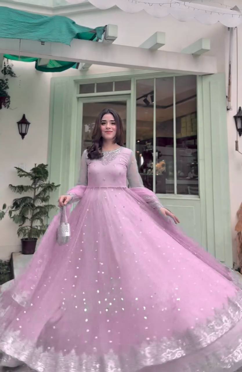 Sequence Embroidery Faux Georgette Gown with Matching Lehenga