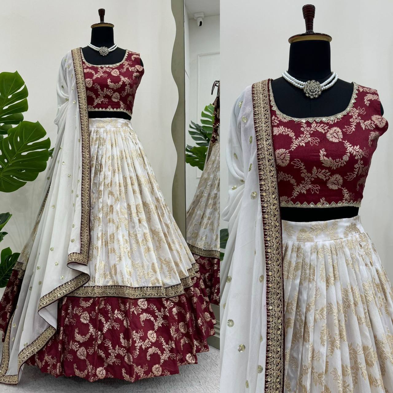 Premium Jacquard Coding Sequence Work Semi-Stitched Lehenga Choli