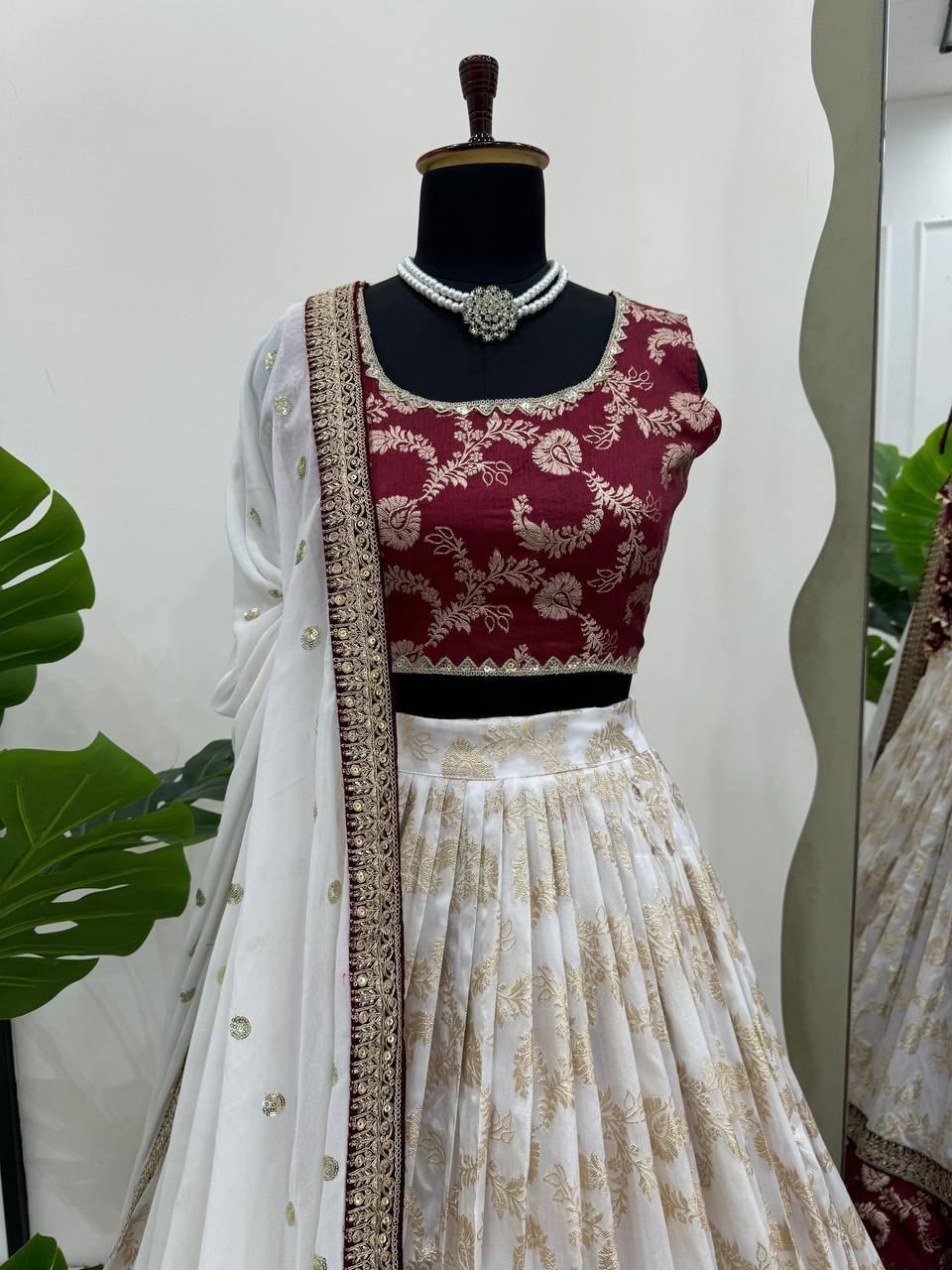 Premium Jacquard Coding Sequence Work Semi-Stitched Lehenga Choli